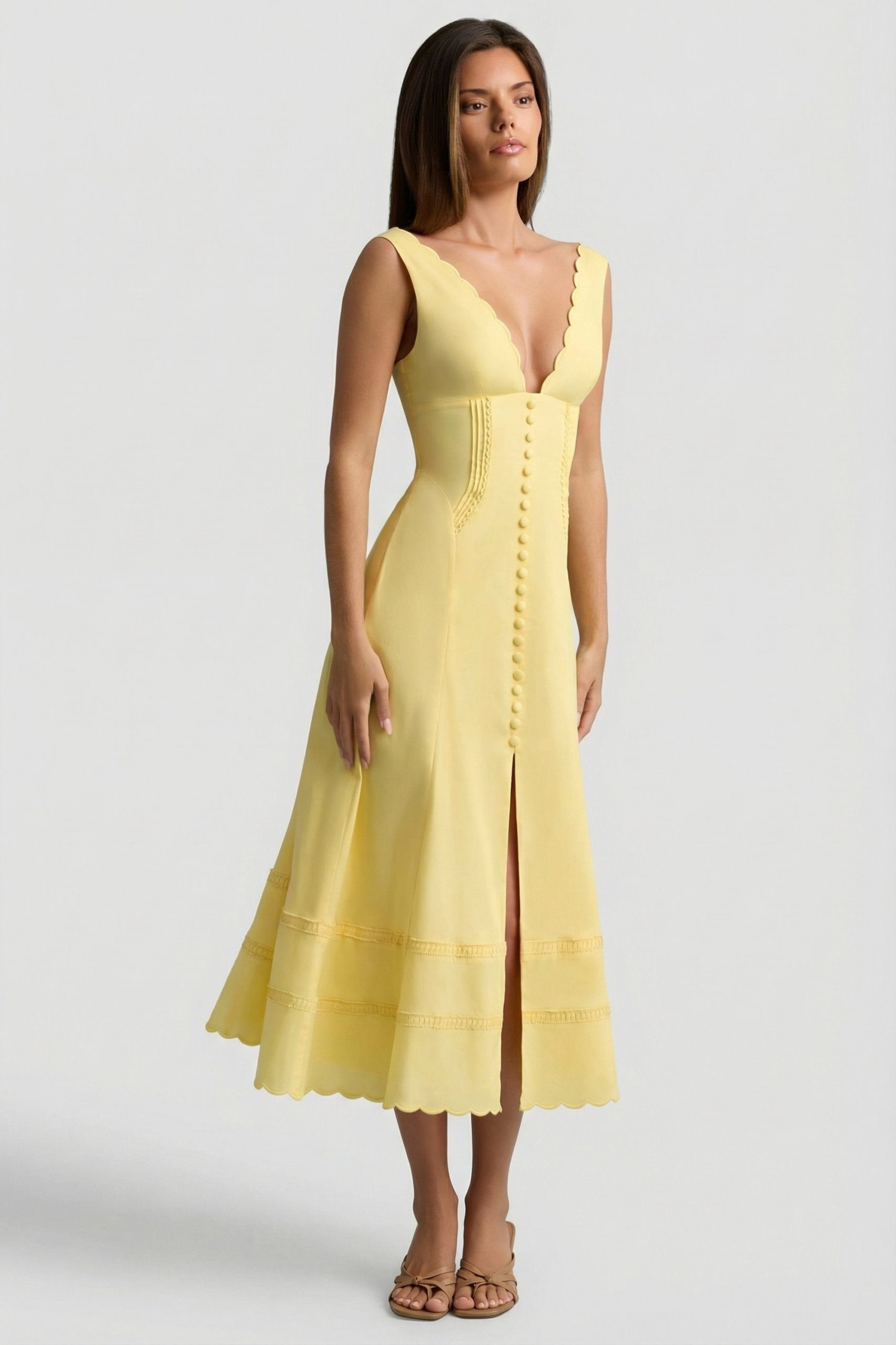 Cotton-Poplin A-Line Midaxi Dress in Pastel Yellow - Image 8