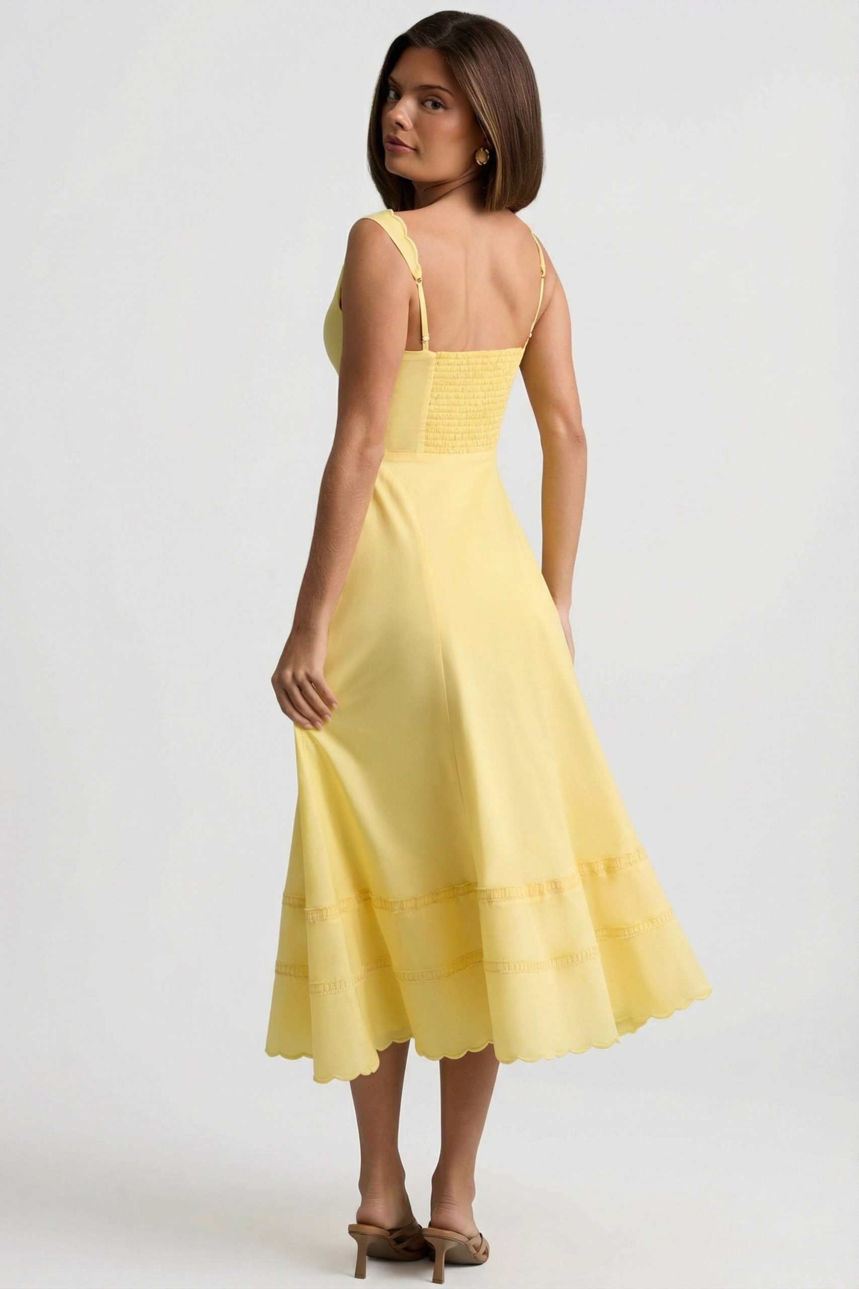 Cotton-Poplin A-Line Midaxi Dress in Pastel Yellow - Image 2