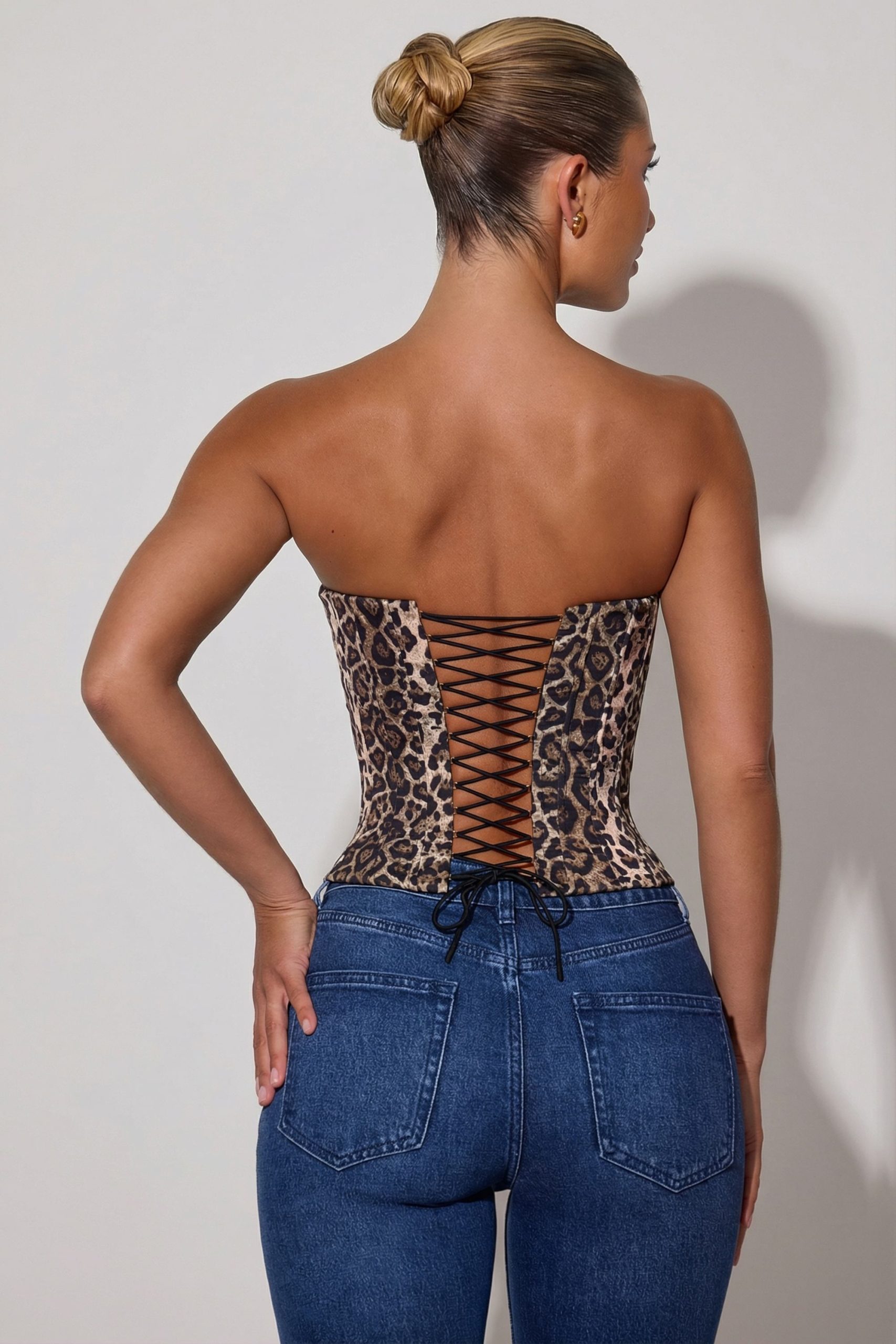 Lace-Up Corset Top in Leopard Print - Image 2