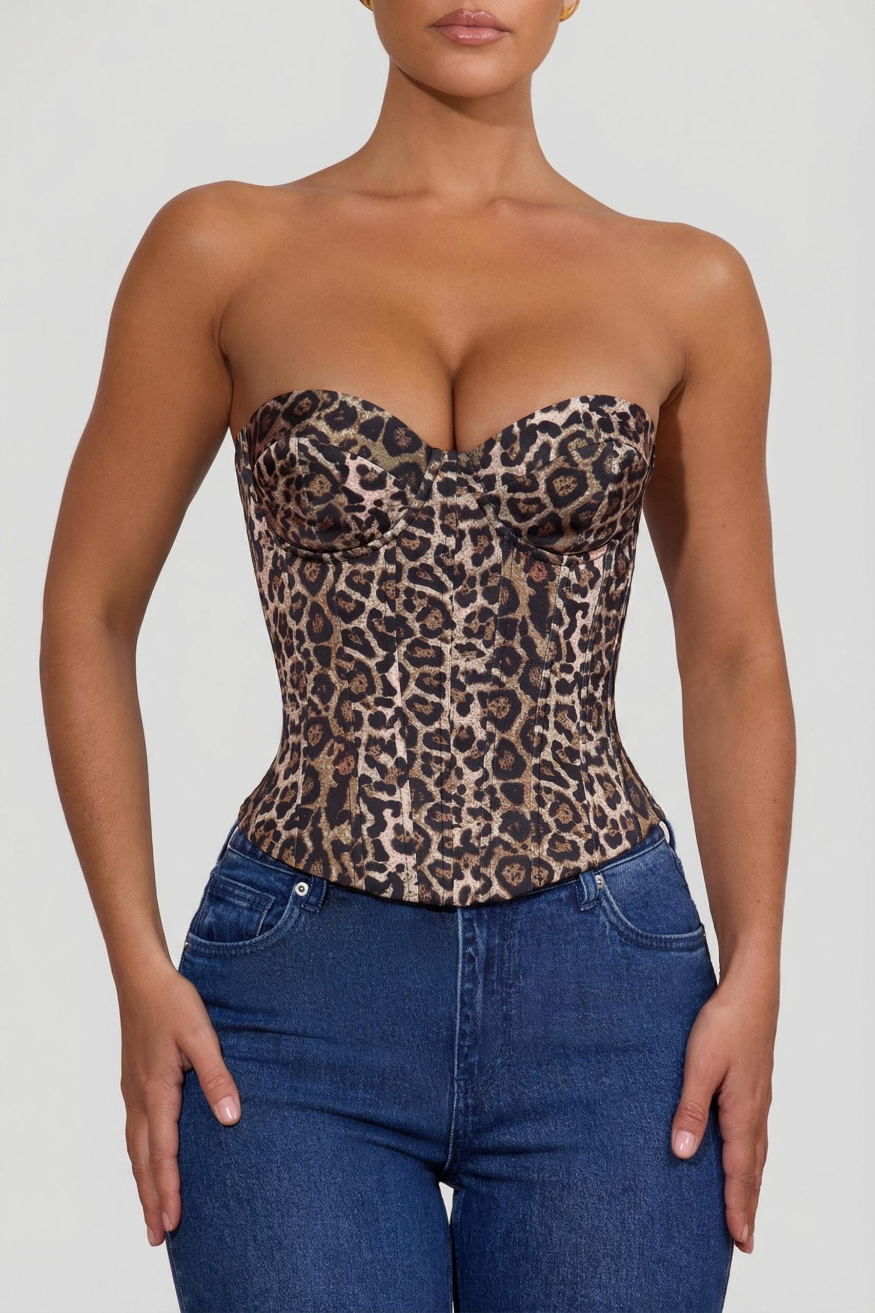 Lace-Up Corset Top in Leopard Print - Image 4