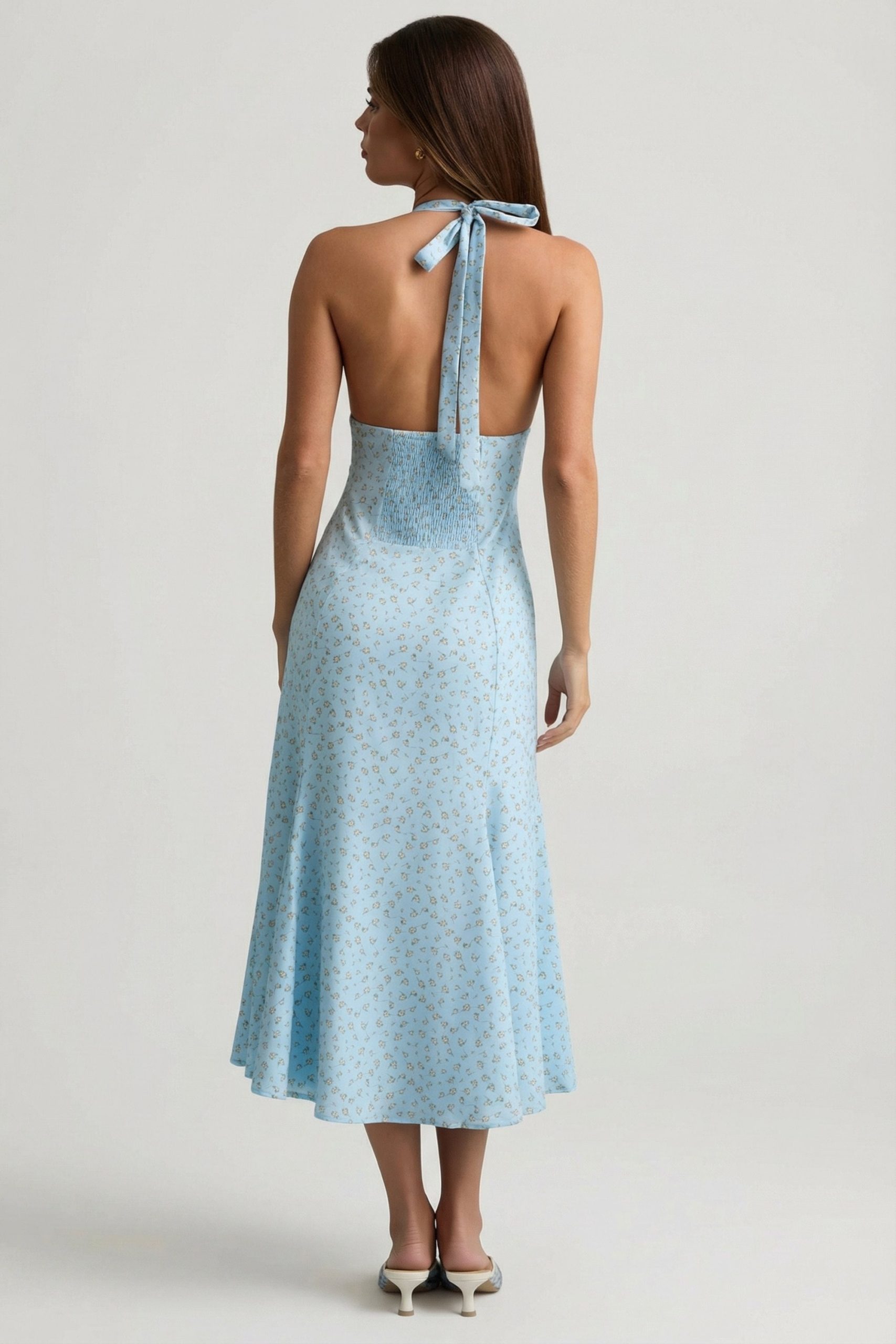 Halterneck Midaxi Dress in Blue Flower Print - Image 6