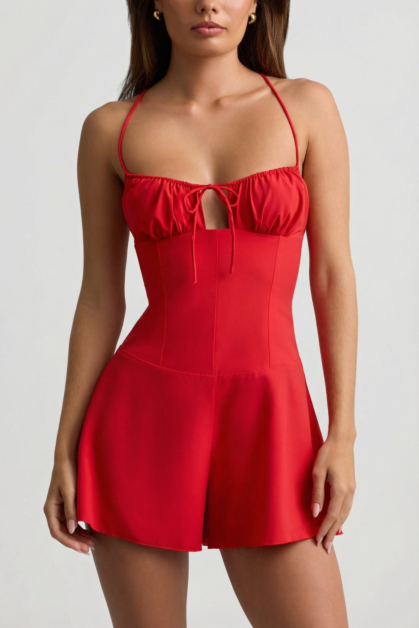 Ruched Backless Playsuit in Scarlet Red - Image 4