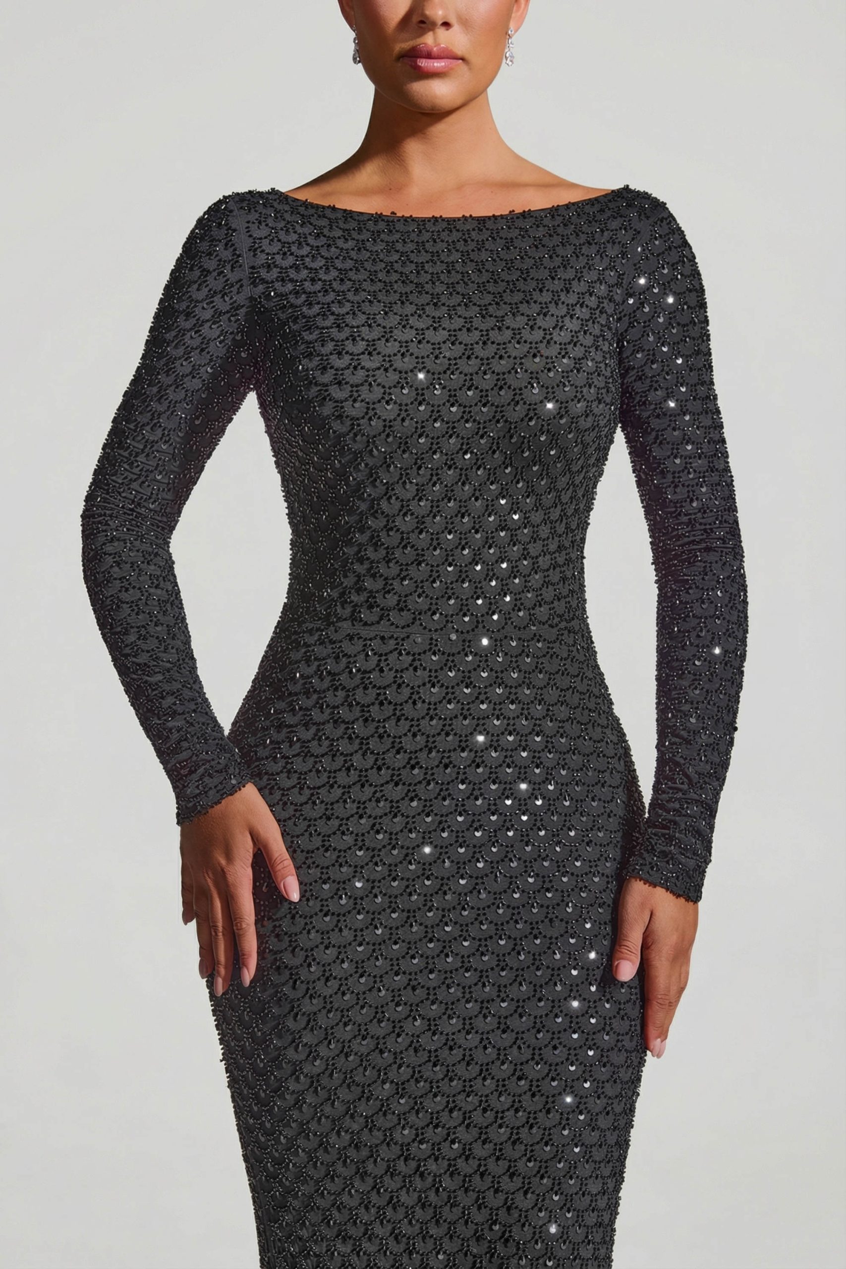 Embellished Open-Back Gown in Black - Image 4