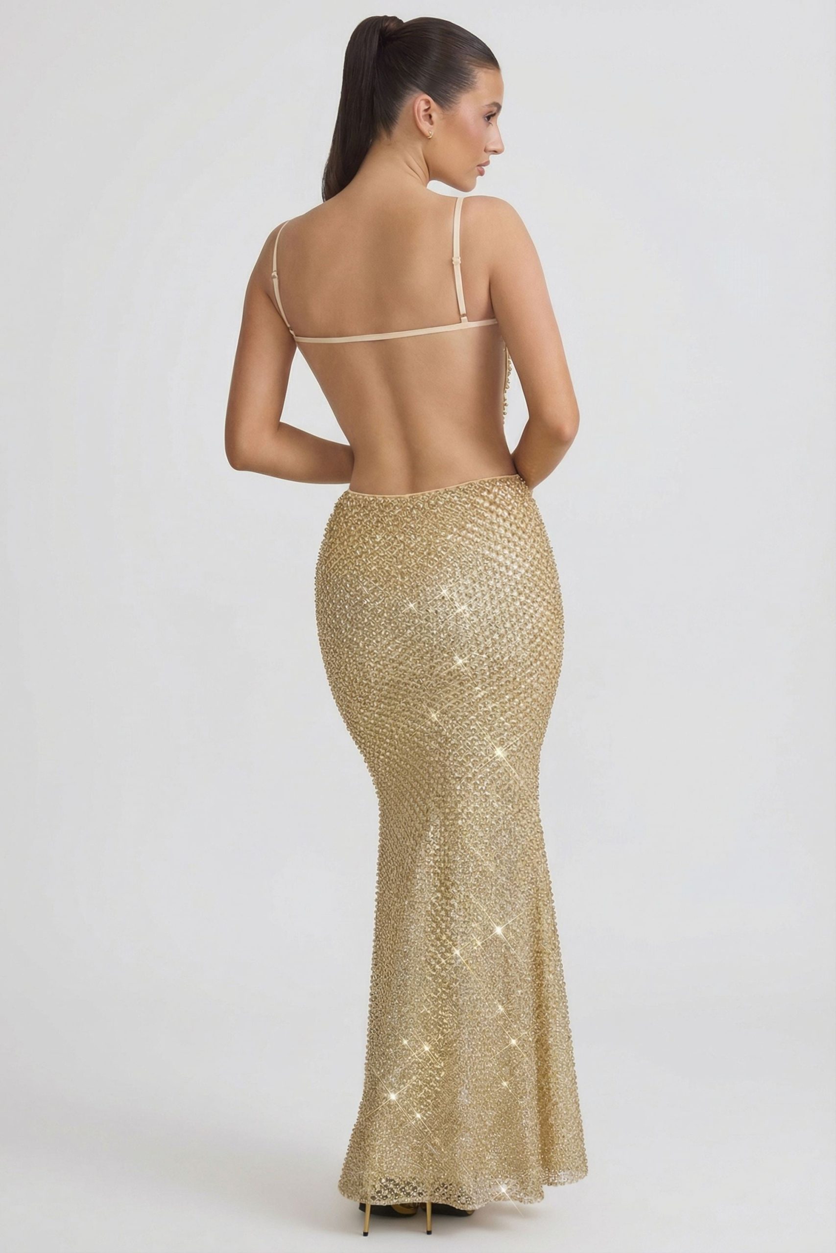 Embellished Cut-Out Gown in Gold - Image 2