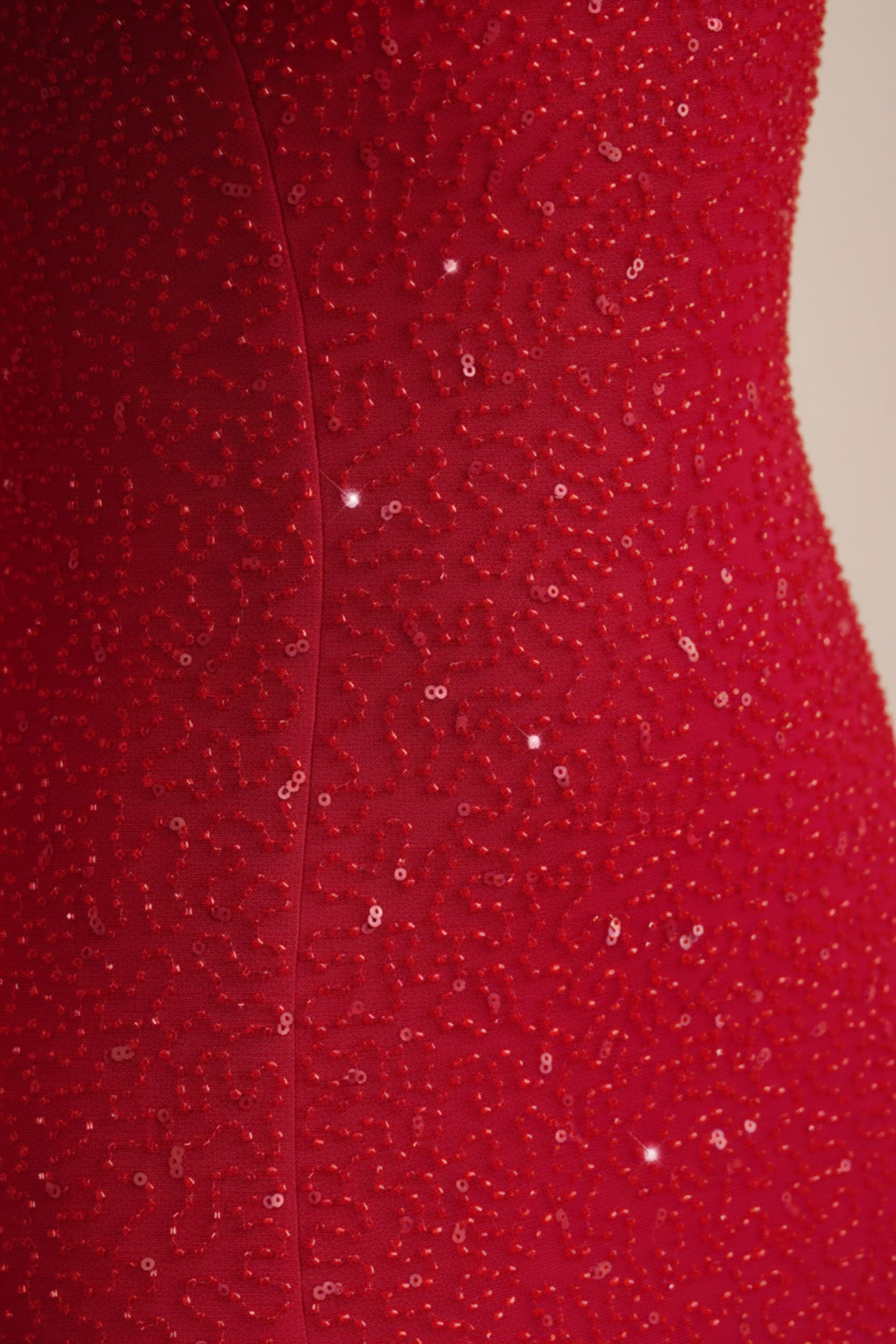 Embellished Strapless Cowl-Neck Maxi Dress in True Red - Image 4