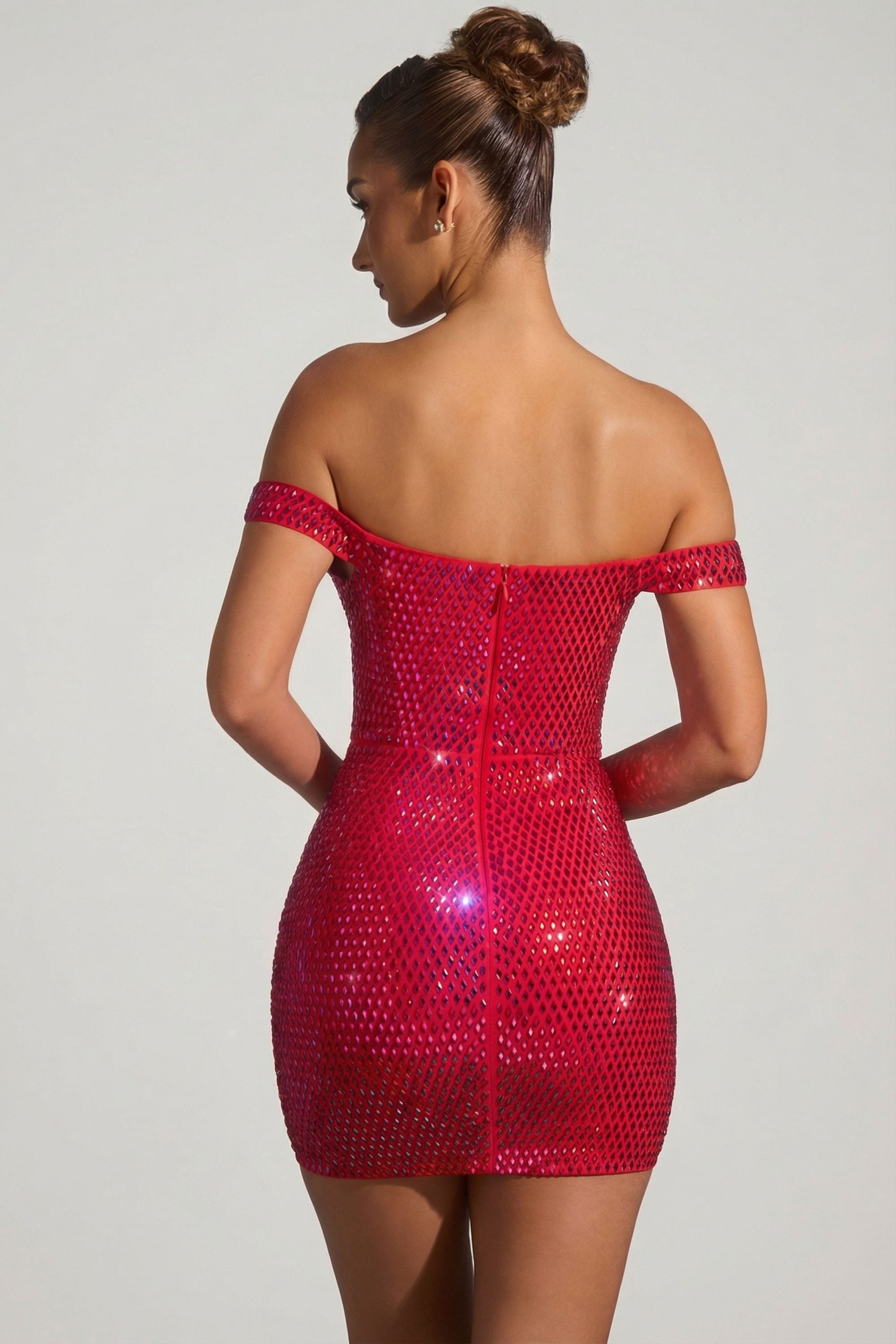 Embellished Off-Shoulder Mini Dress in Crimson Red - Image 2