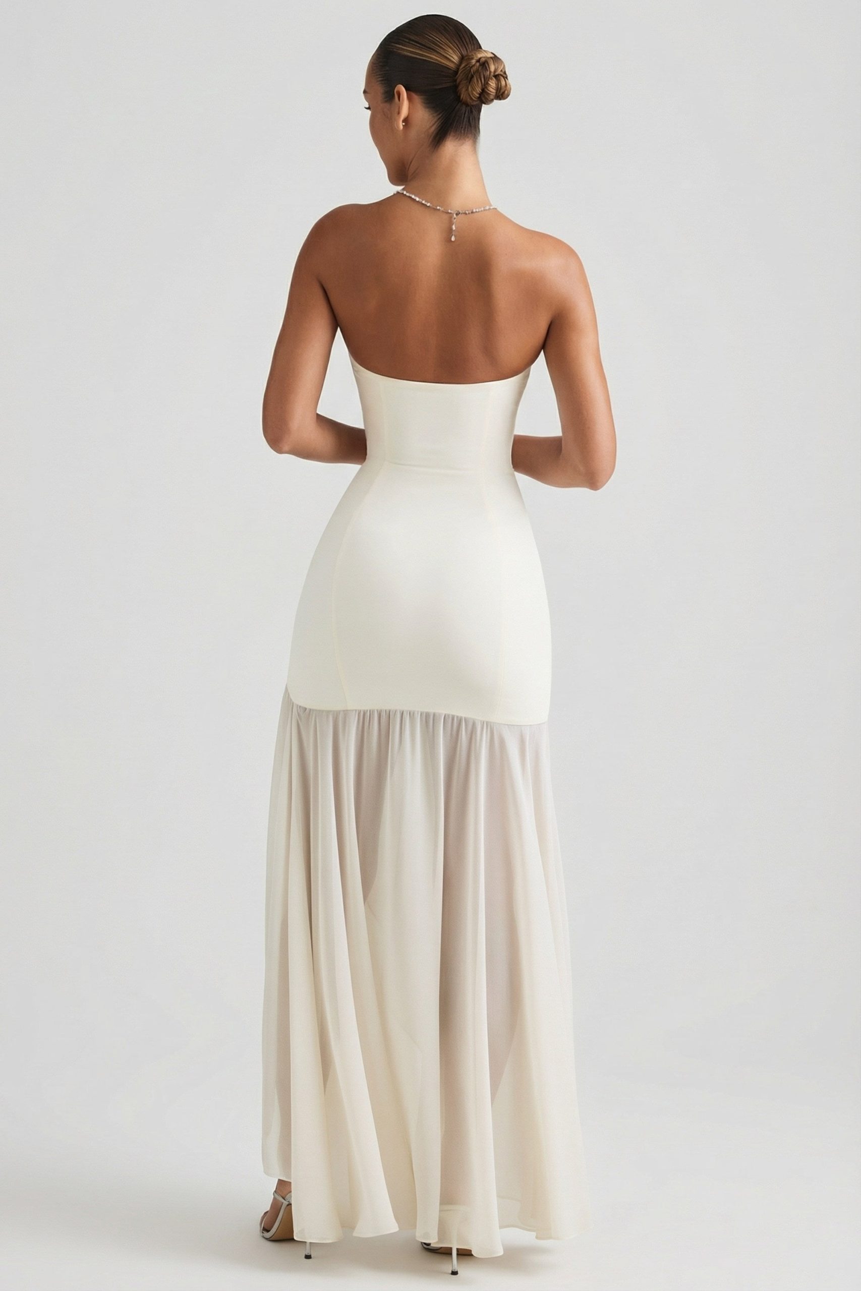 Asymmetric Strapless Fishtail Maxi Dress in Ivory - Image 2