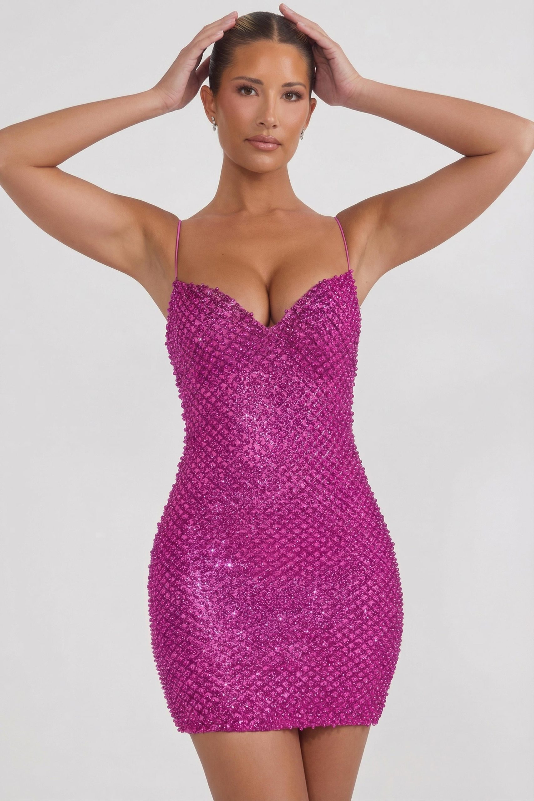 Embellished Sweetheart-Neck Mini Dress in Magenta - Image 5