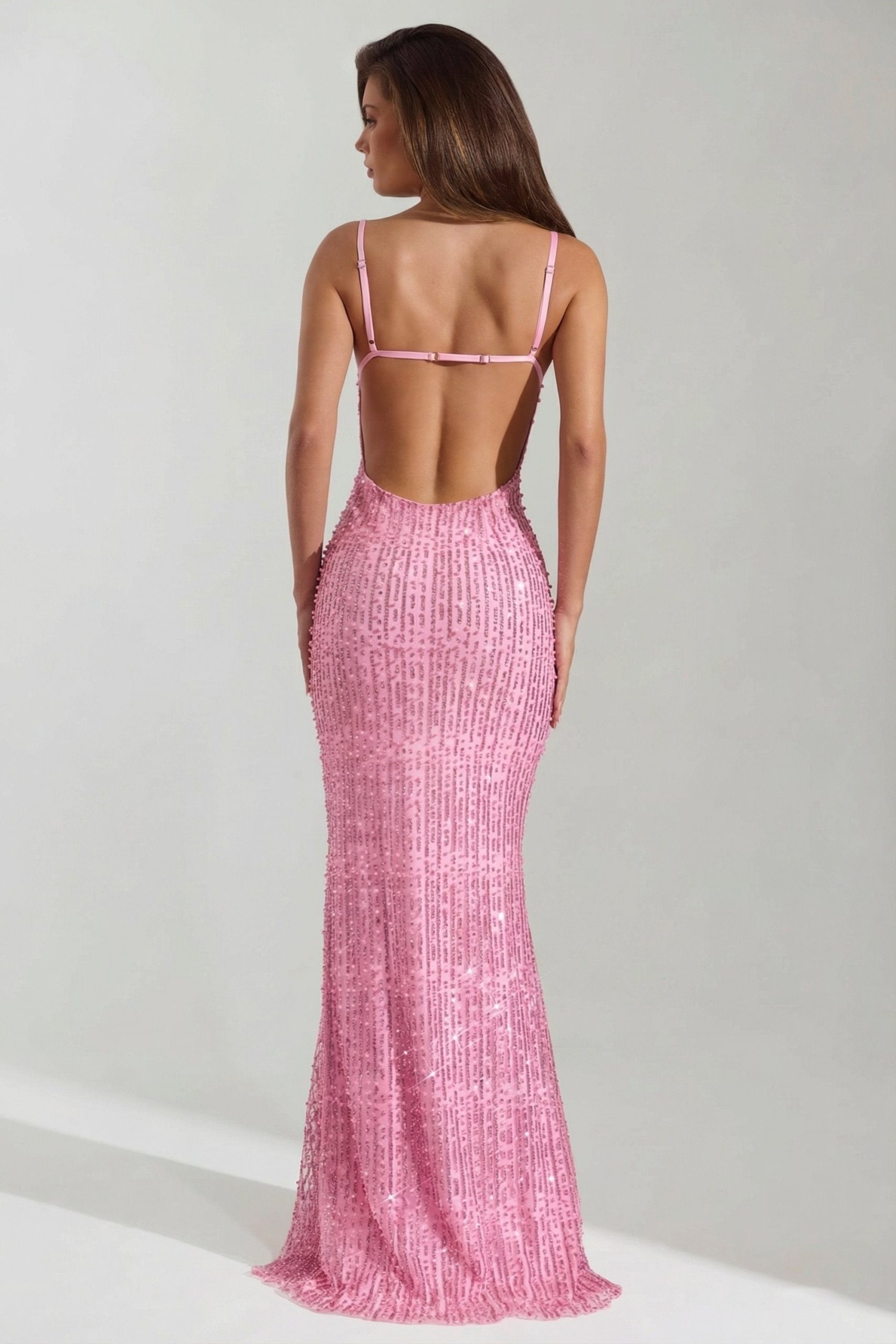 Embellished Cowl-Neck Backless Maxi Dress in Pink - Image 2