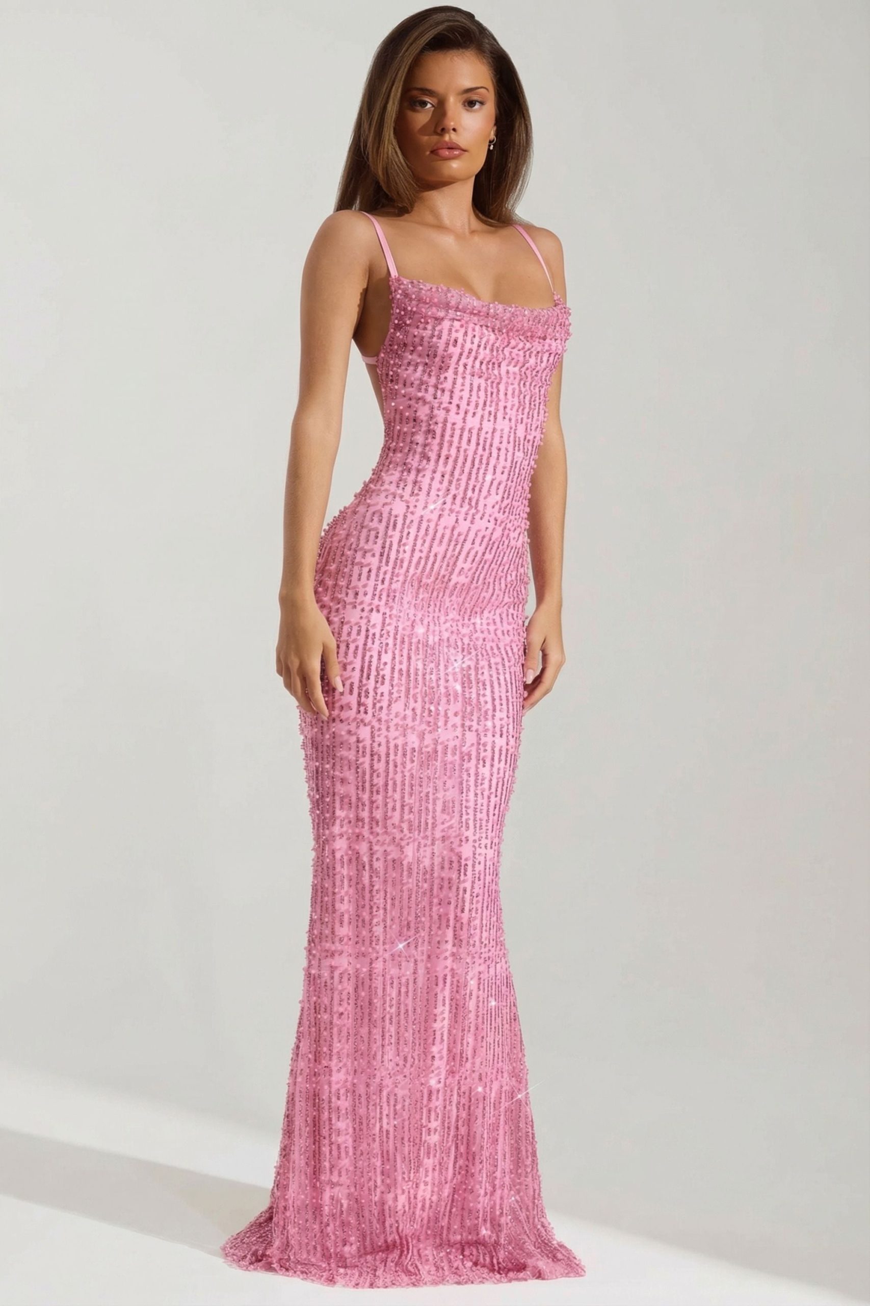 Embellished Cowl-Neck Backless Maxi Dress in Pink - Image 7