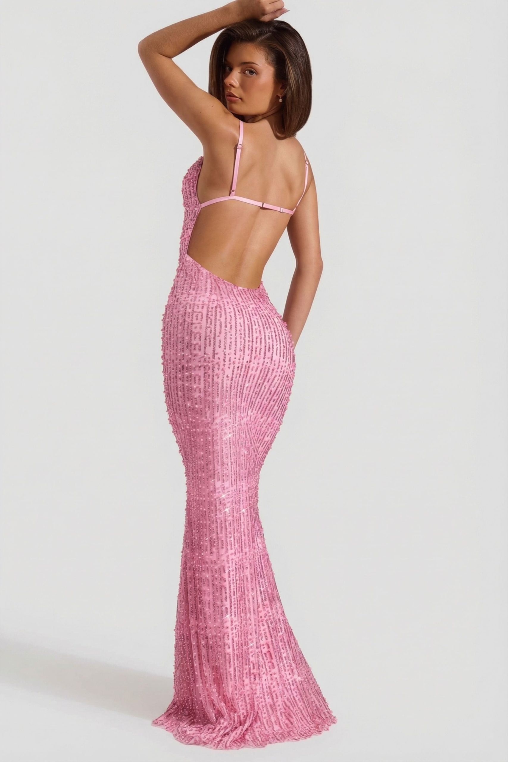 Embellished Cowl-Neck Backless Maxi Dress in Pink - Image 5