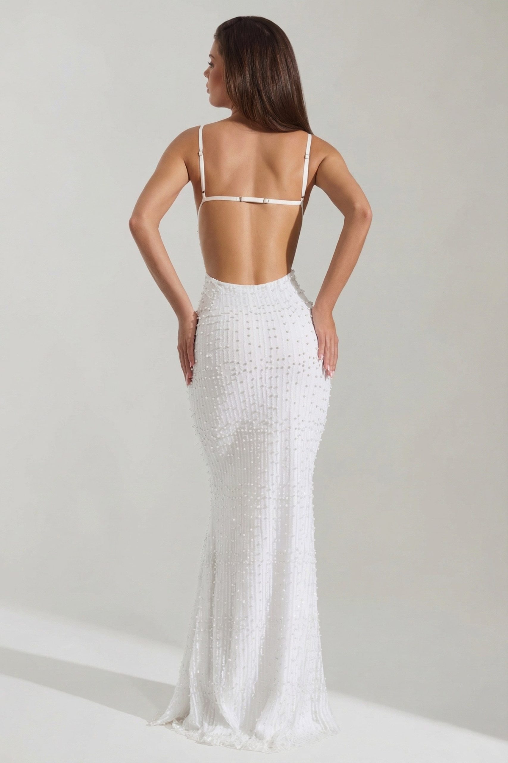 Embellished Cowl-Neck Backless Maxi Dress in White - Image 2