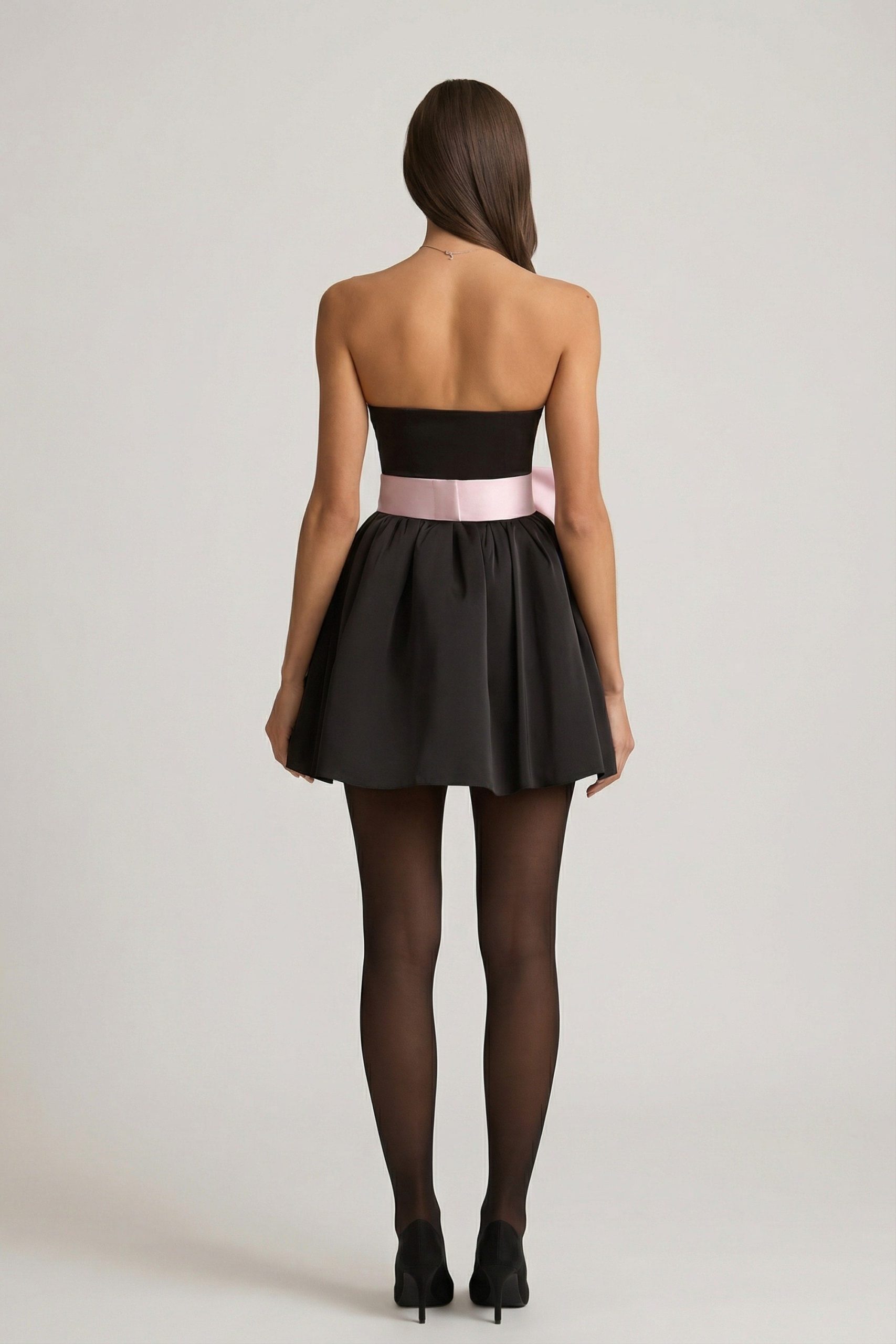 Bow-Detail Corset Mini Dress in Black - Image 2
