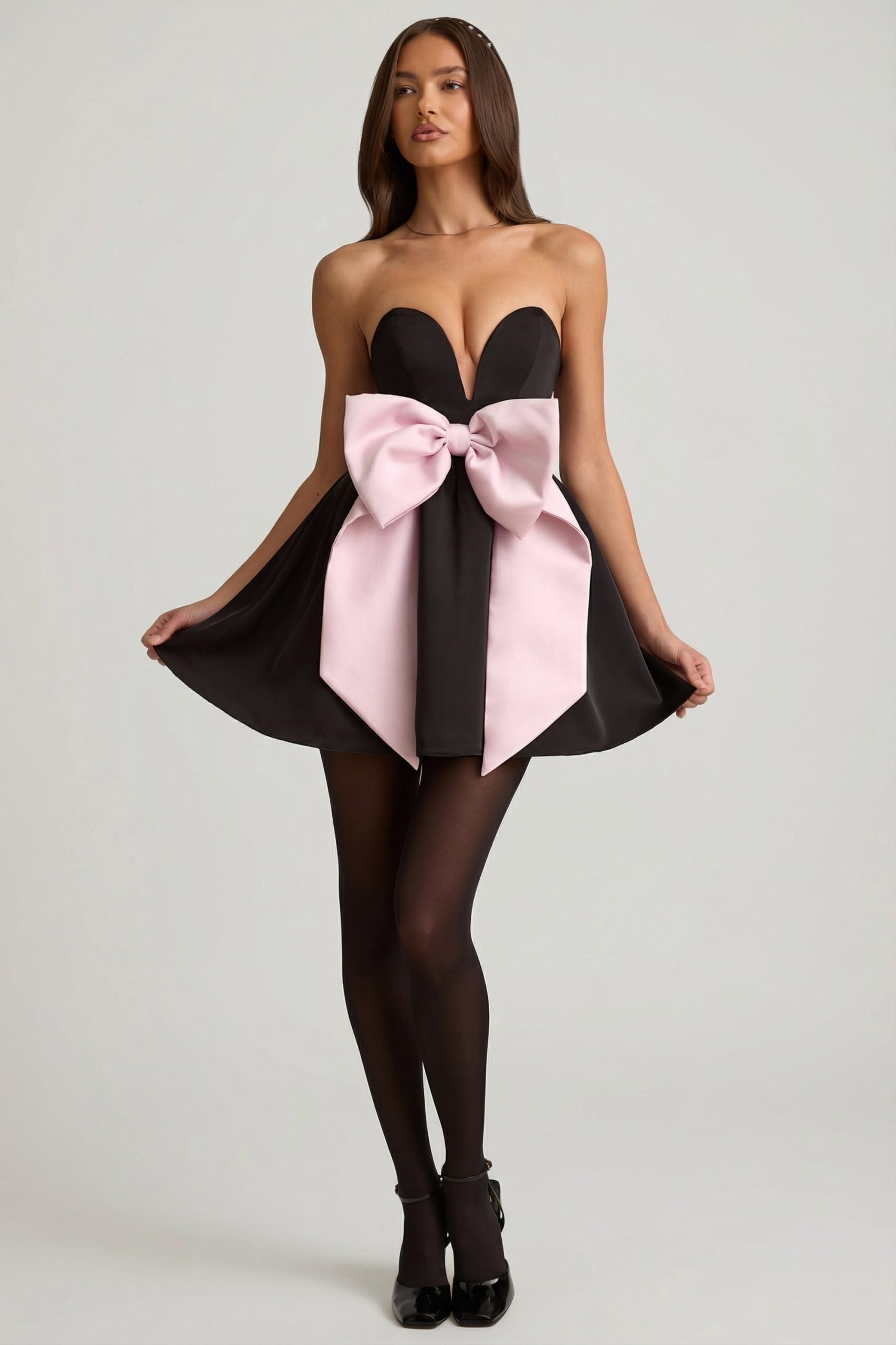 Bow-Detail Corset Mini Dress in Black - Image 5