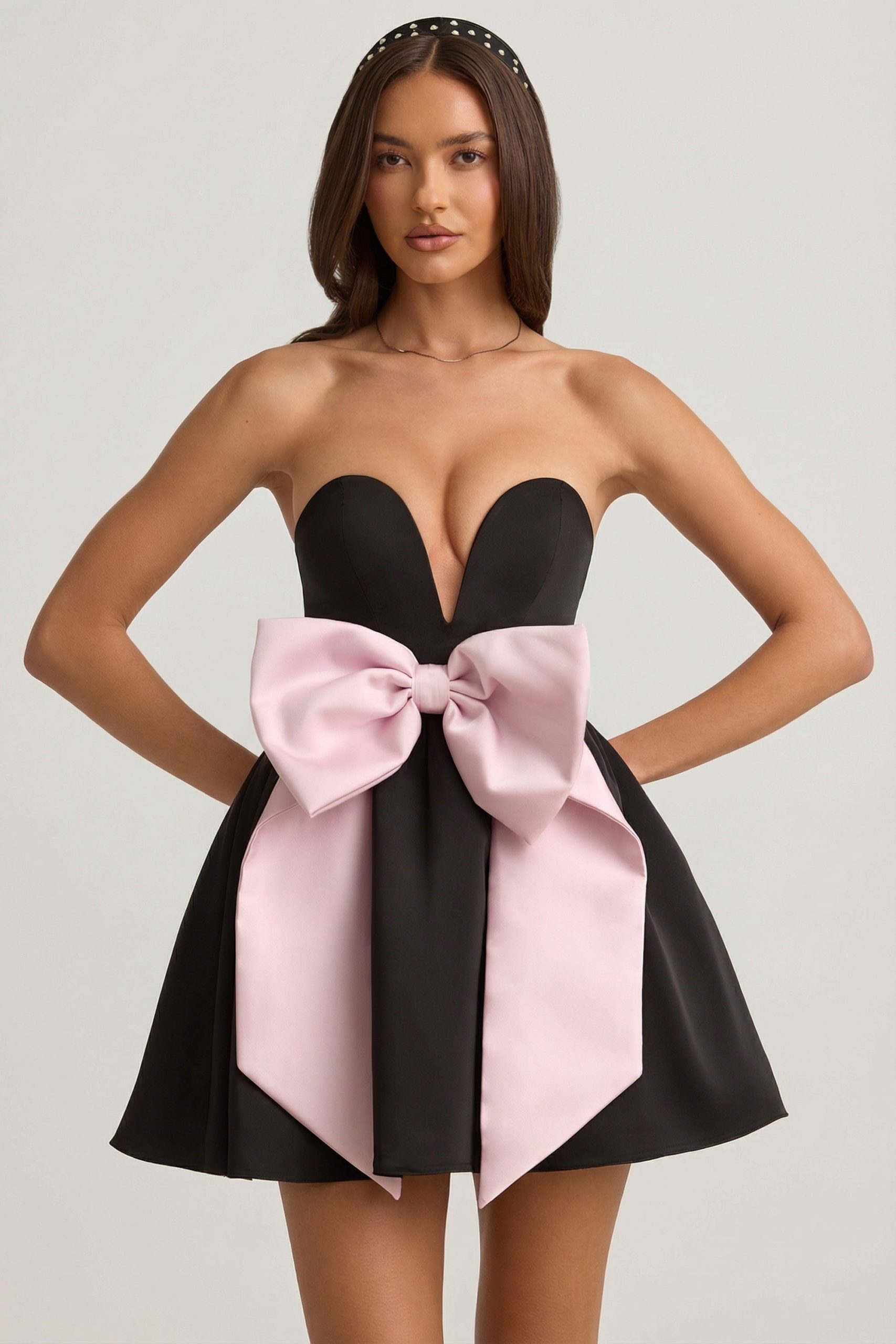 Bow-Detail Corset Mini Dress in Black - Image 6