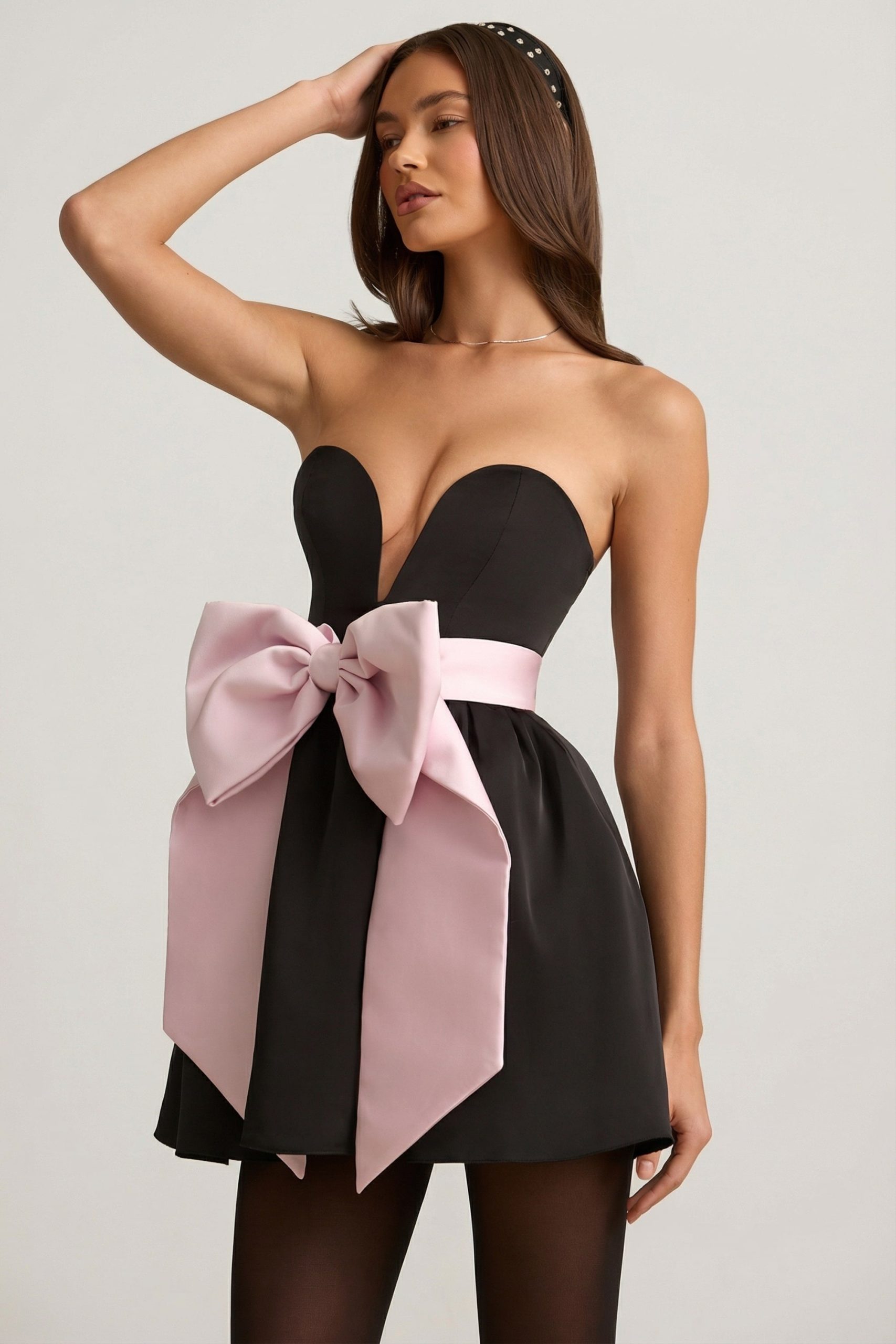 Bow-Detail Corset Mini Dress in Black - Image 7