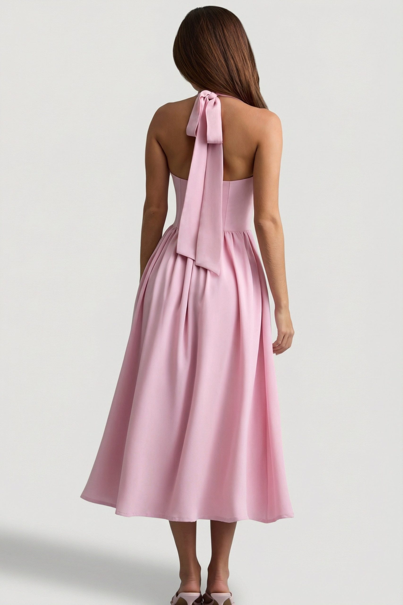 Button-Detail Halterneck Midaxi Dress in Soft Pink - Image 2