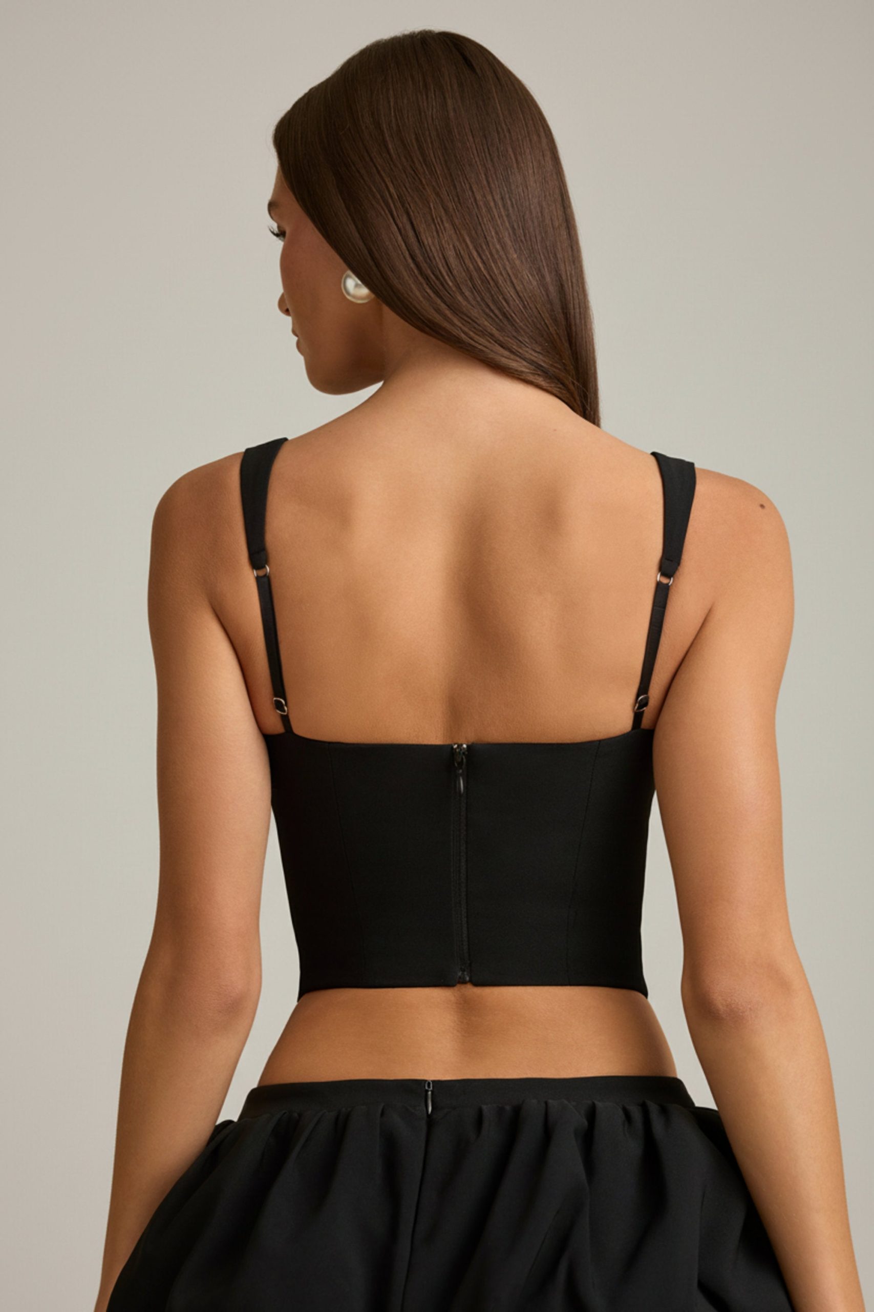 Cut-Out Bow-Detail Corset Top in Black - Image 2