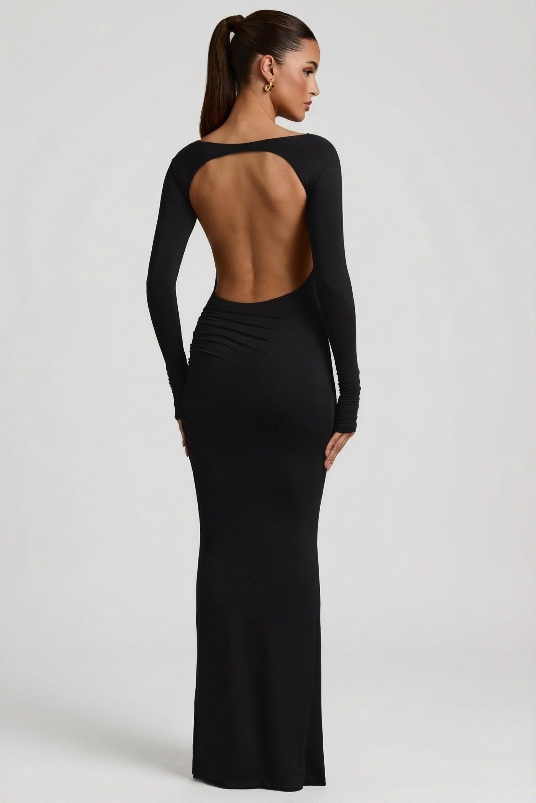 Modal Ruched Backless Maxi Dress in Black - Image 2
