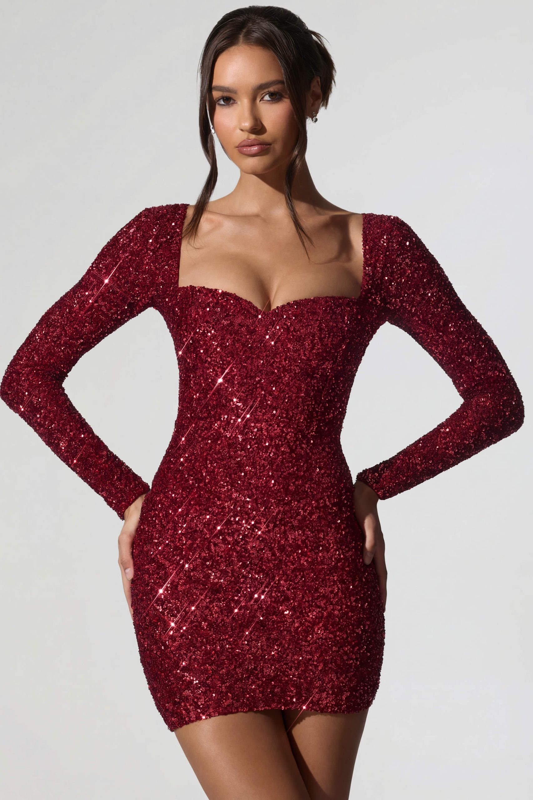 Embellished Sweetheart-Neck Mini Dress in Red - Image 6