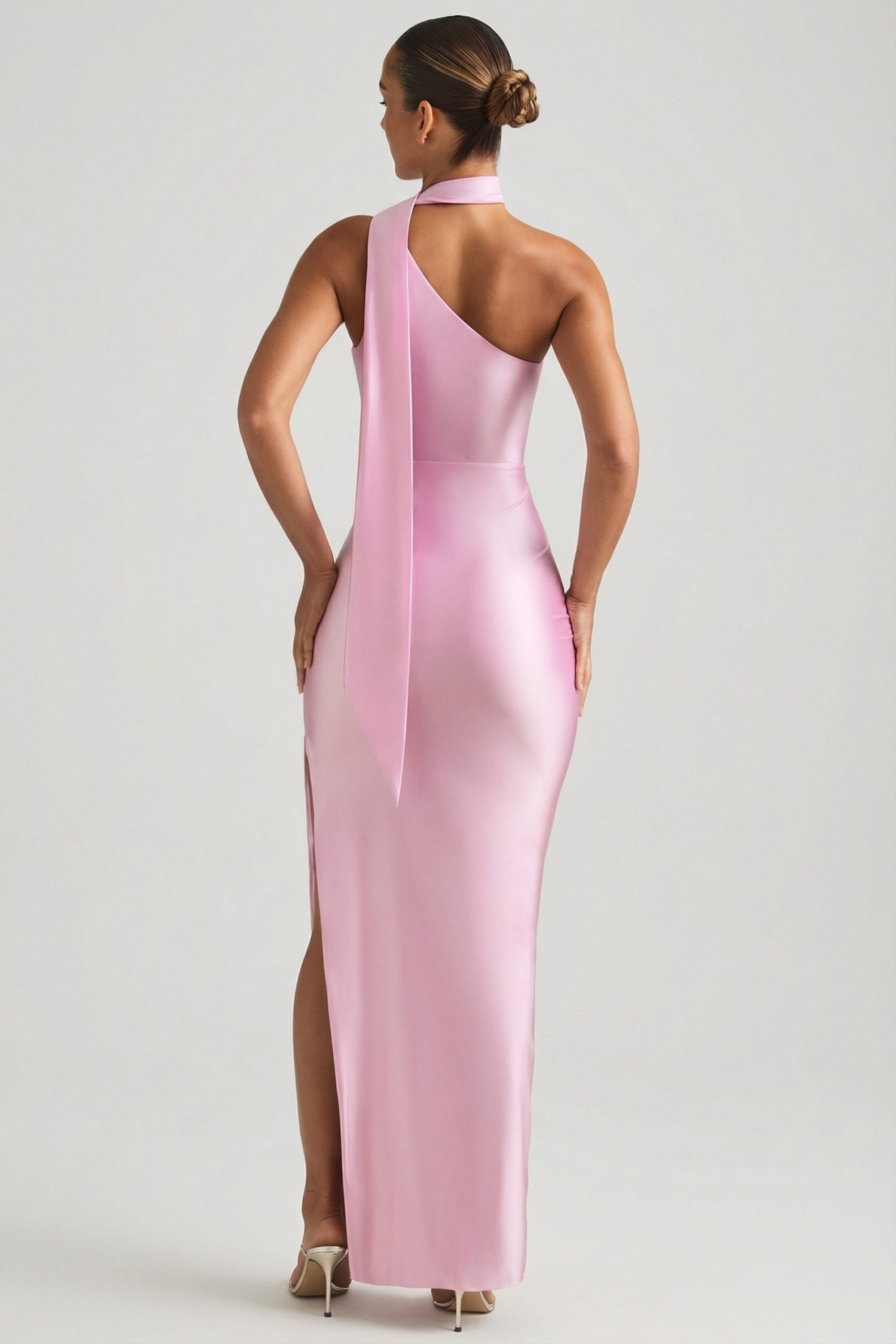 Asymmetric Scarf-Detail Maxi Dress in Soft Pink - Image 2