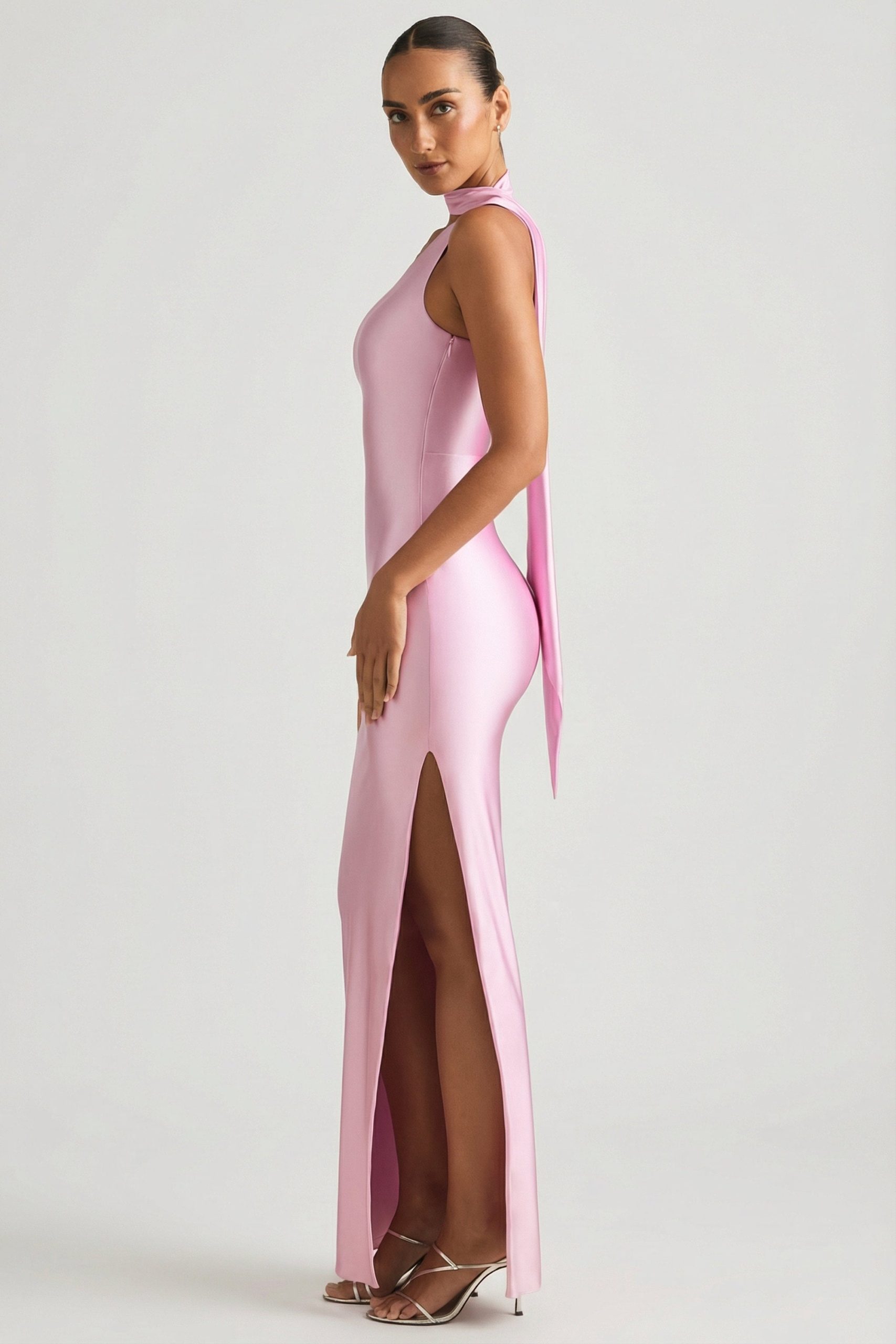 Asymmetric Scarf-Detail Maxi Dress in Soft Pink - Image 6