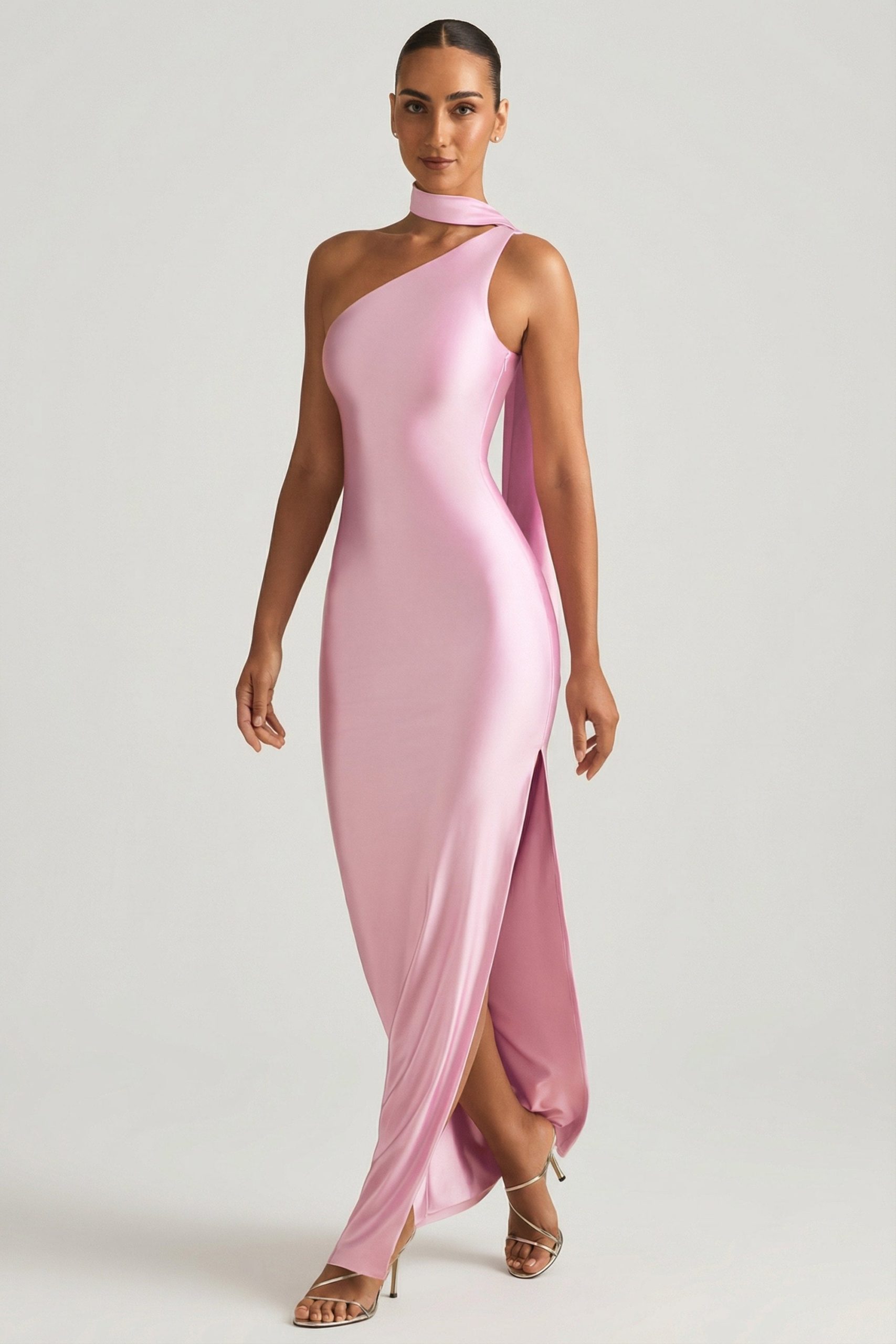 Asymmetric Scarf-Detail Maxi Dress in Soft Pink - Image 7