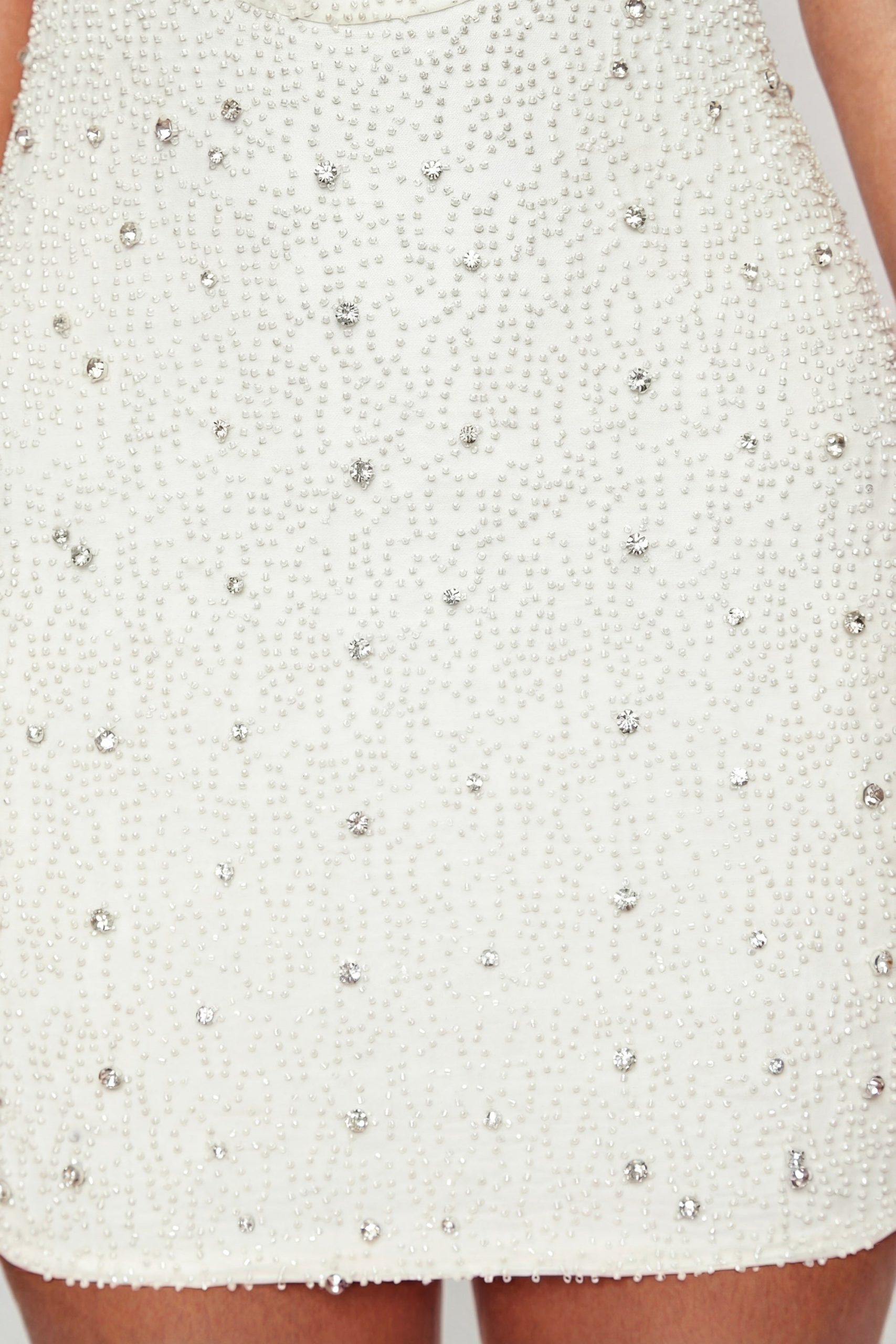 Deep Plunge Embellished Mini Dress in White - Image 5