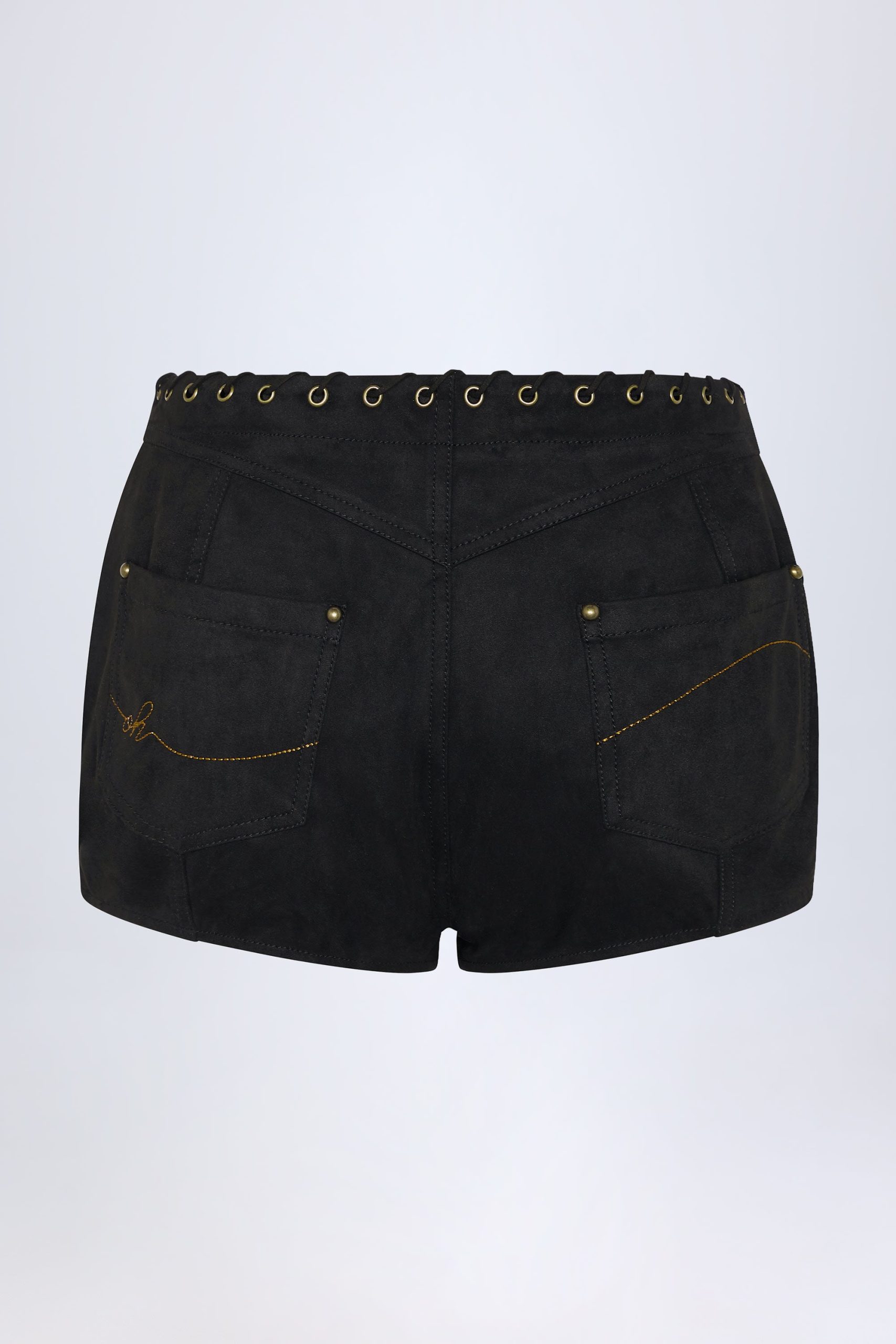 Lace-Up Mid-Rise Shorts in Black - Image 2