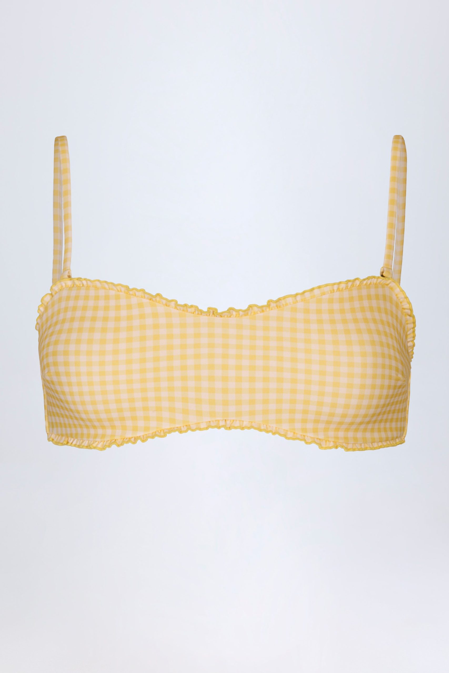 Ruffled Bandeau Bikini Top in Yellow Gingham - Image 3