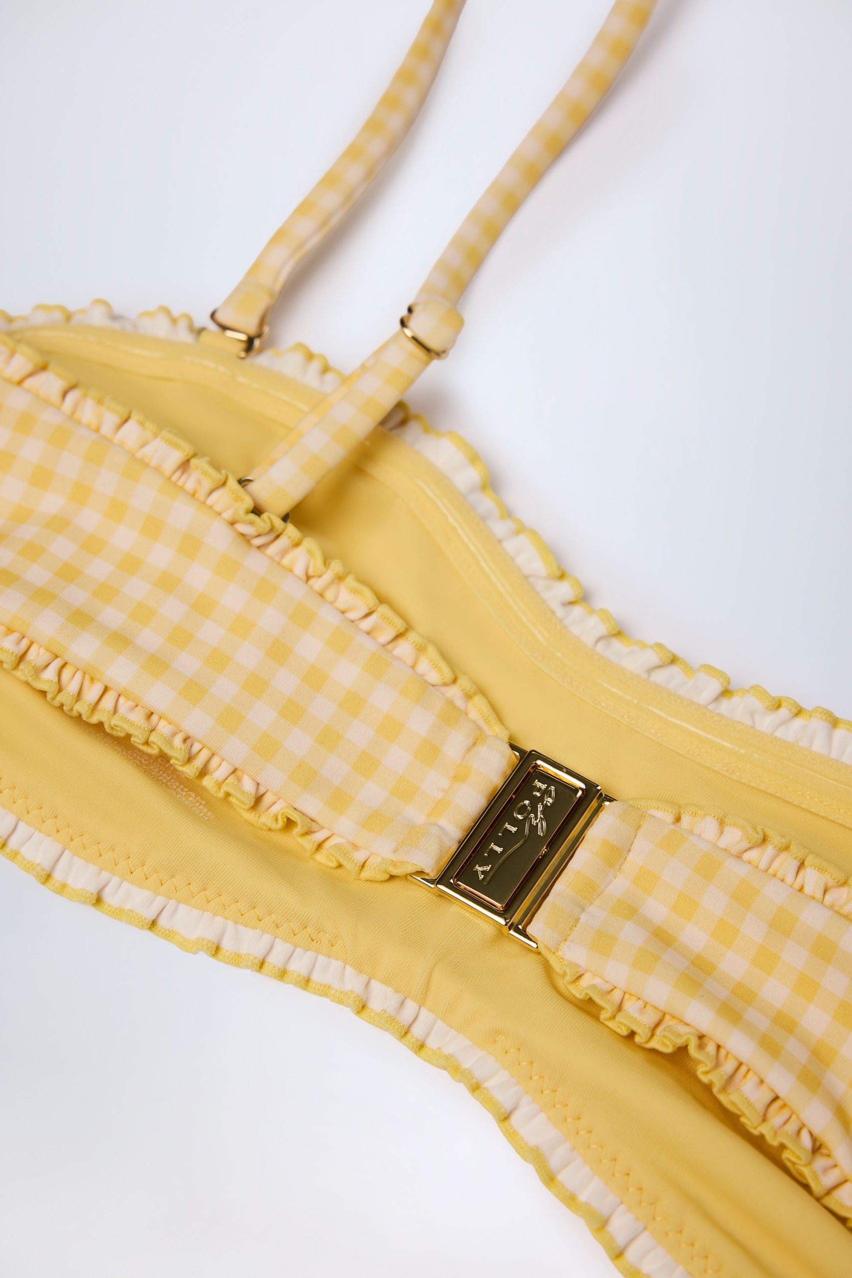 Ruffled Bandeau Bikini Top in Yellow Gingham - Image 5