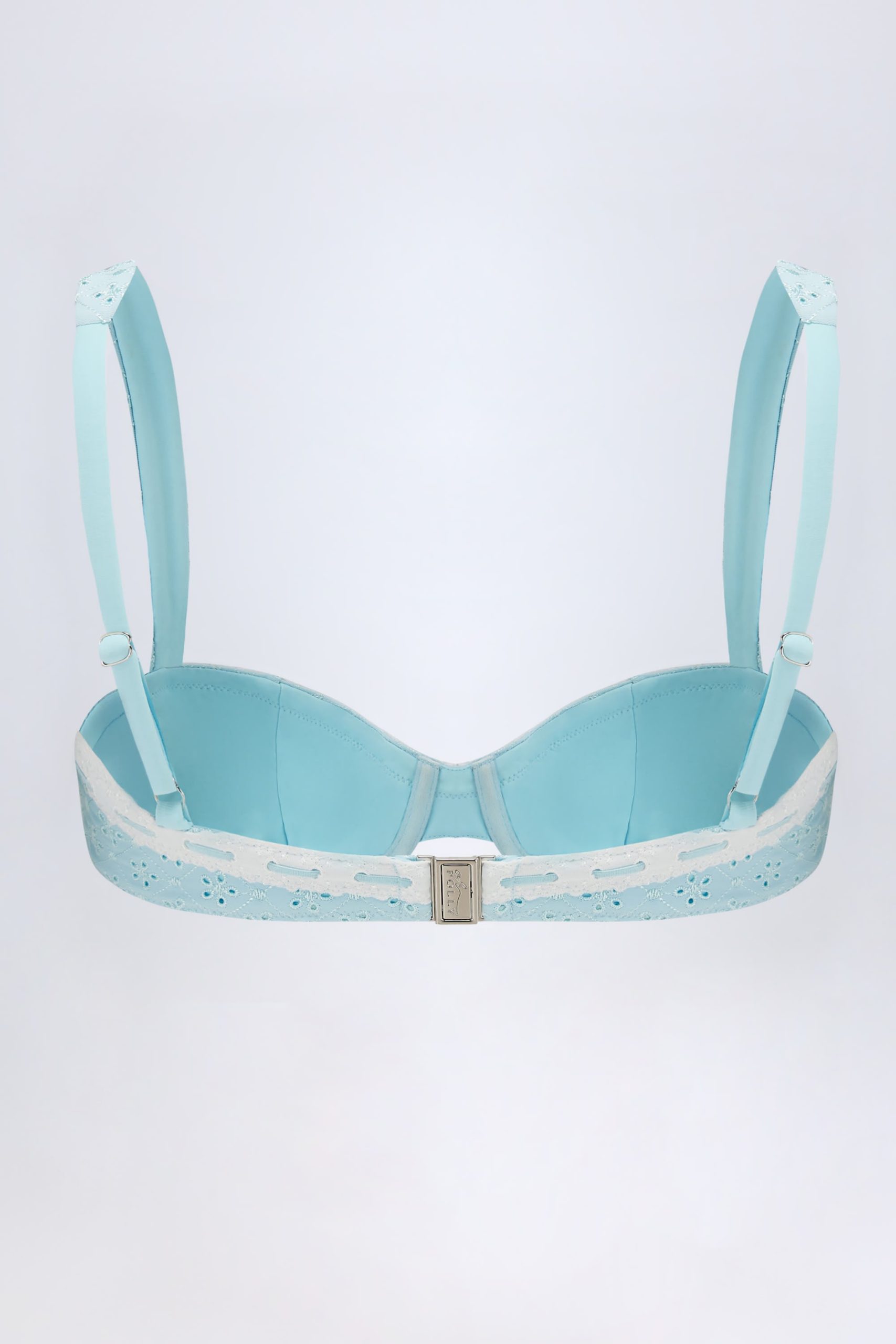 Broderie Anglaise Underwired Balconette Bikini Top in Powder Blue - Image 3