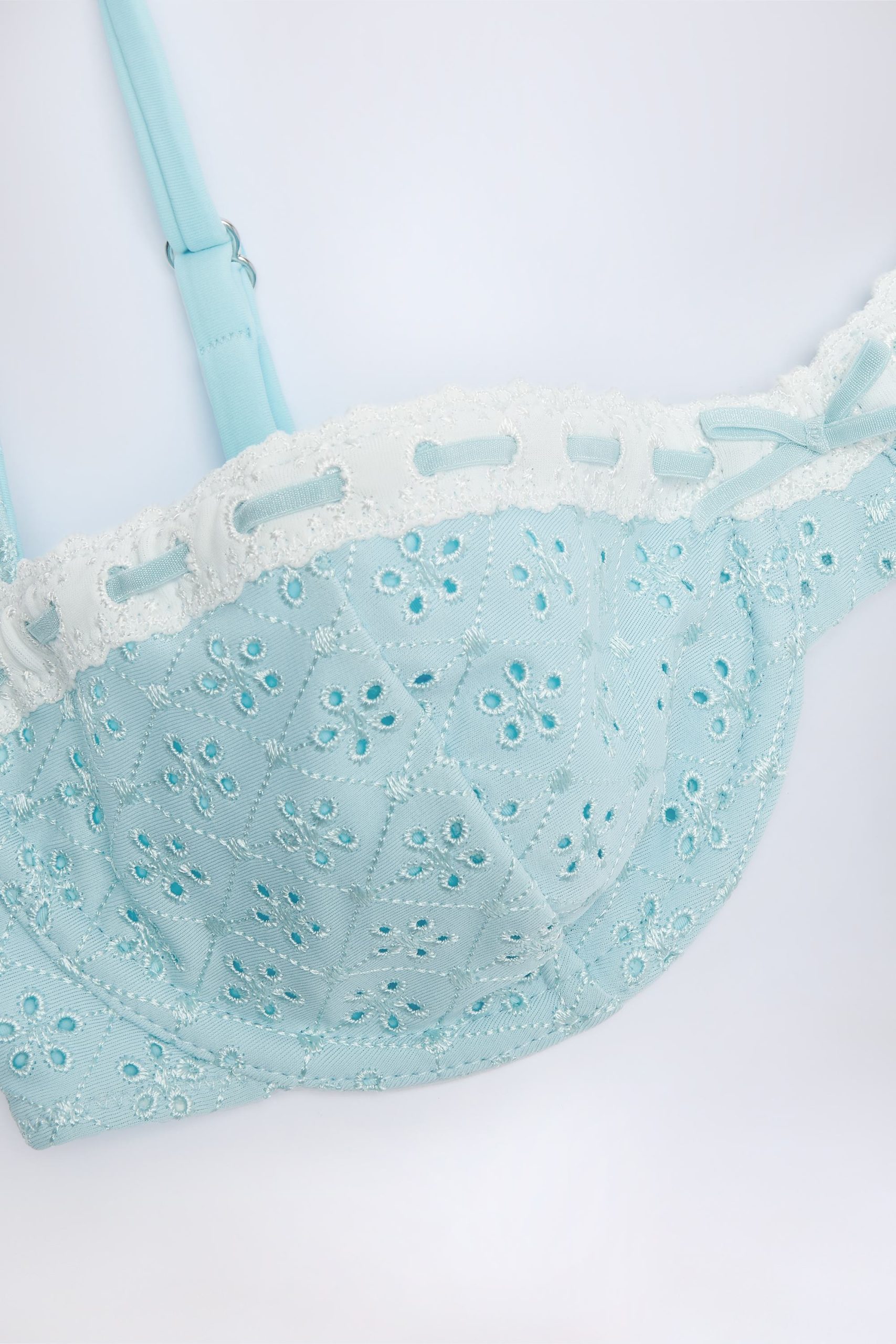 Broderie Anglaise Underwired Balconette Bikini Top in Powder Blue - Image 4