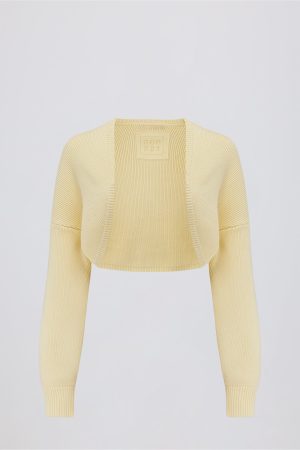 Ribbed-Knit Cropped Shrug in Lemon