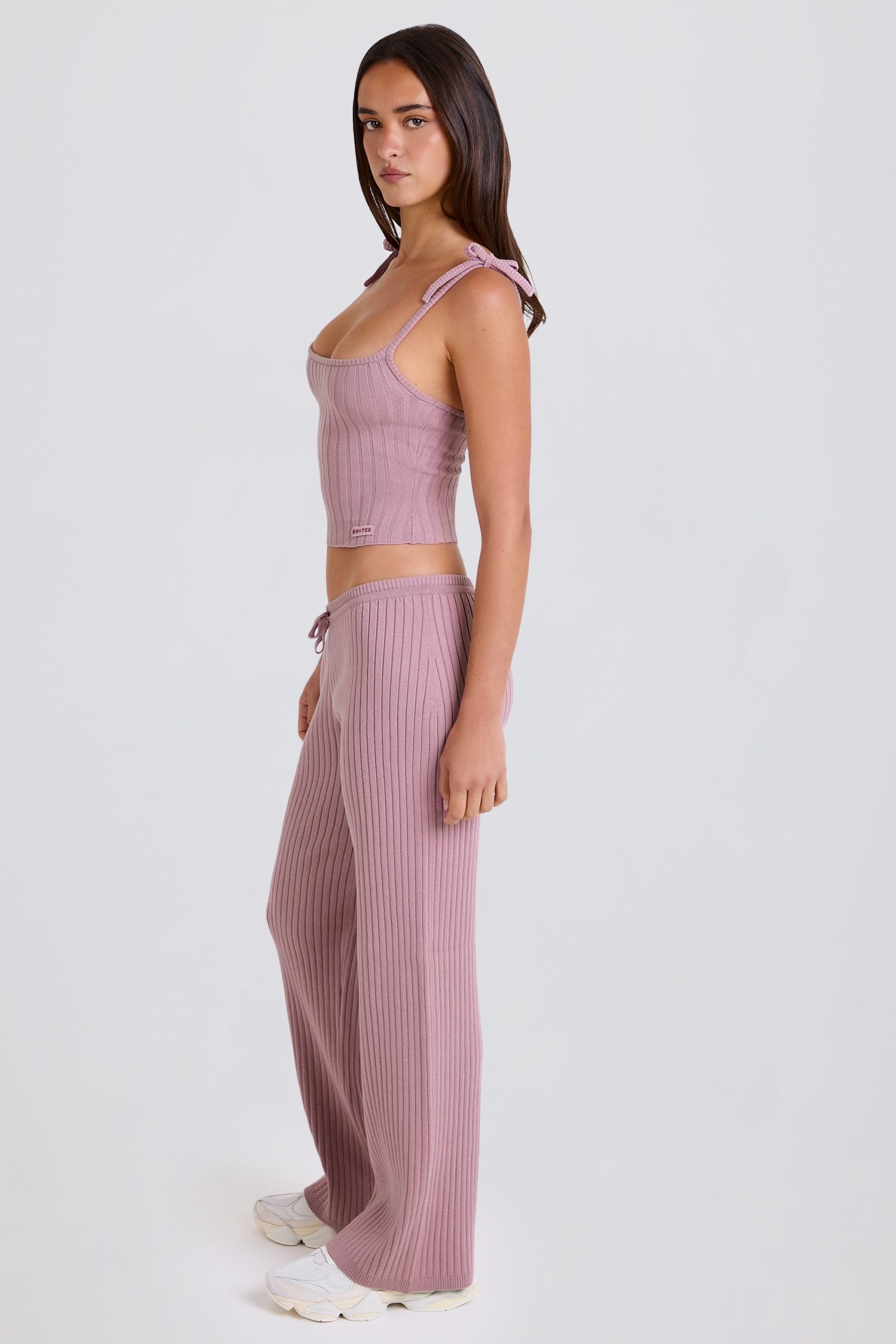 Ribbed Knit Wide-Leg Joggers in Mauve - Image 3