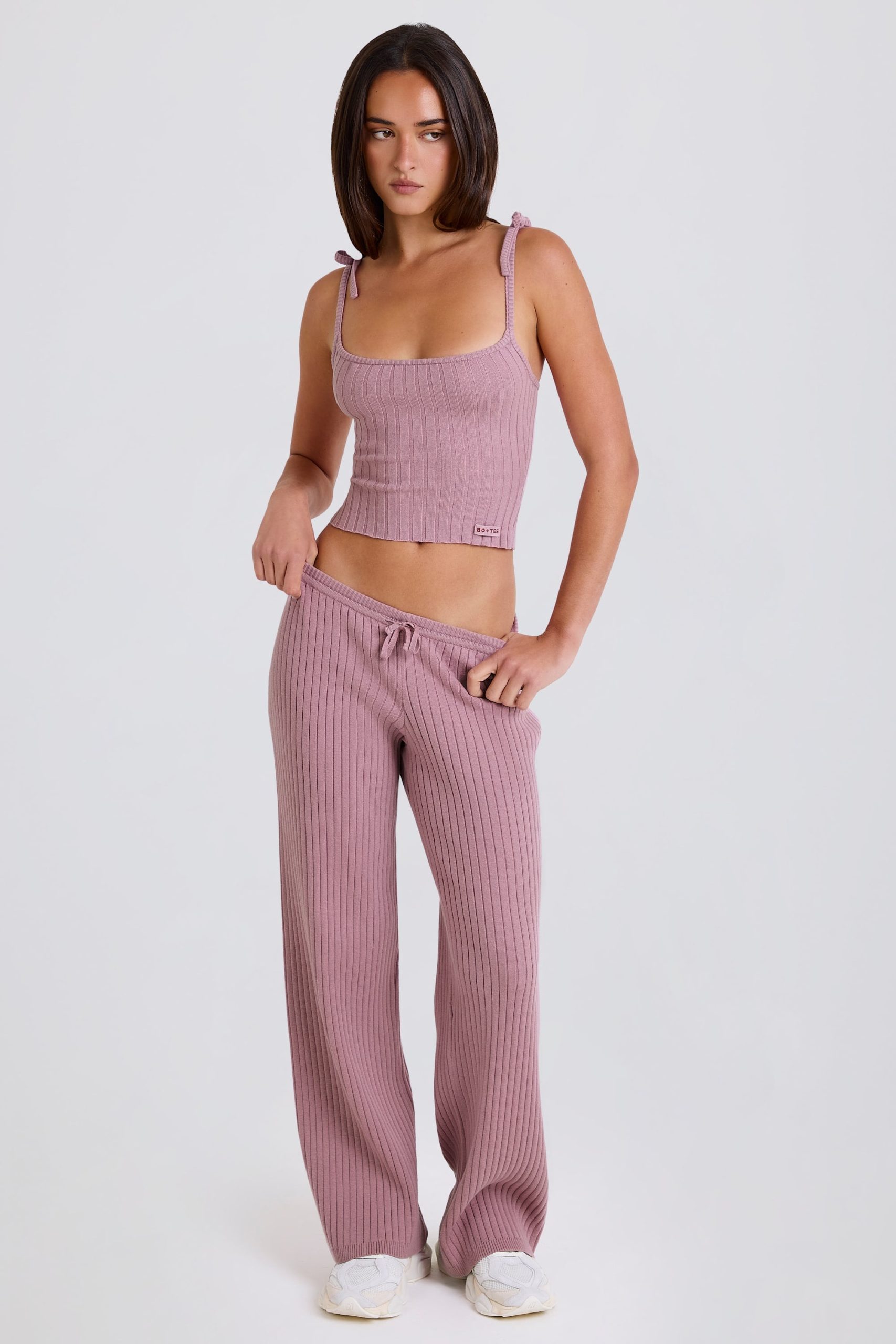 Ribbed Knit Wide-Leg Joggers in Mauve - Image 6