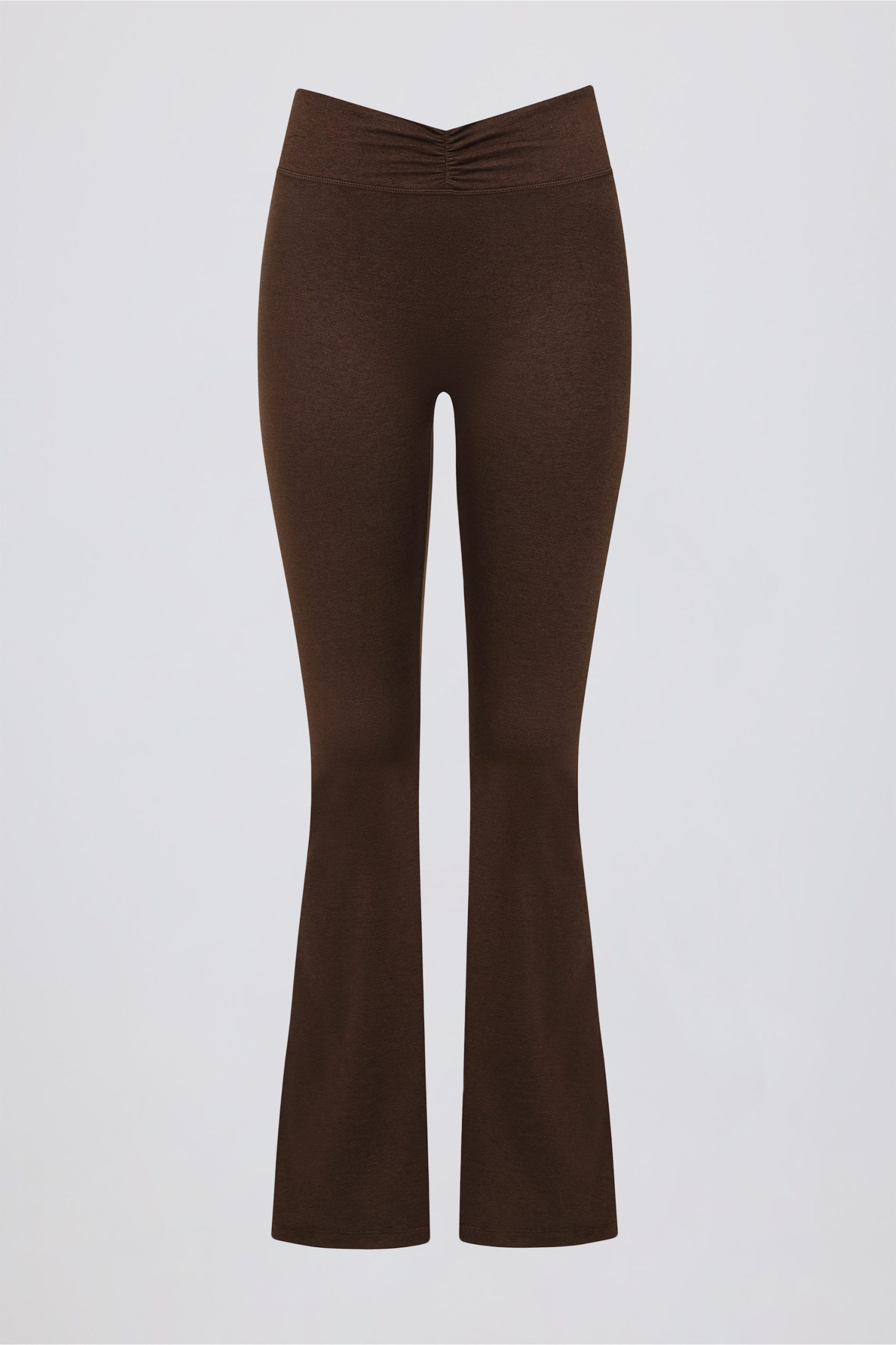Brushed Jersey Ruched Flared Trousers in Pecan Marl - Image 5