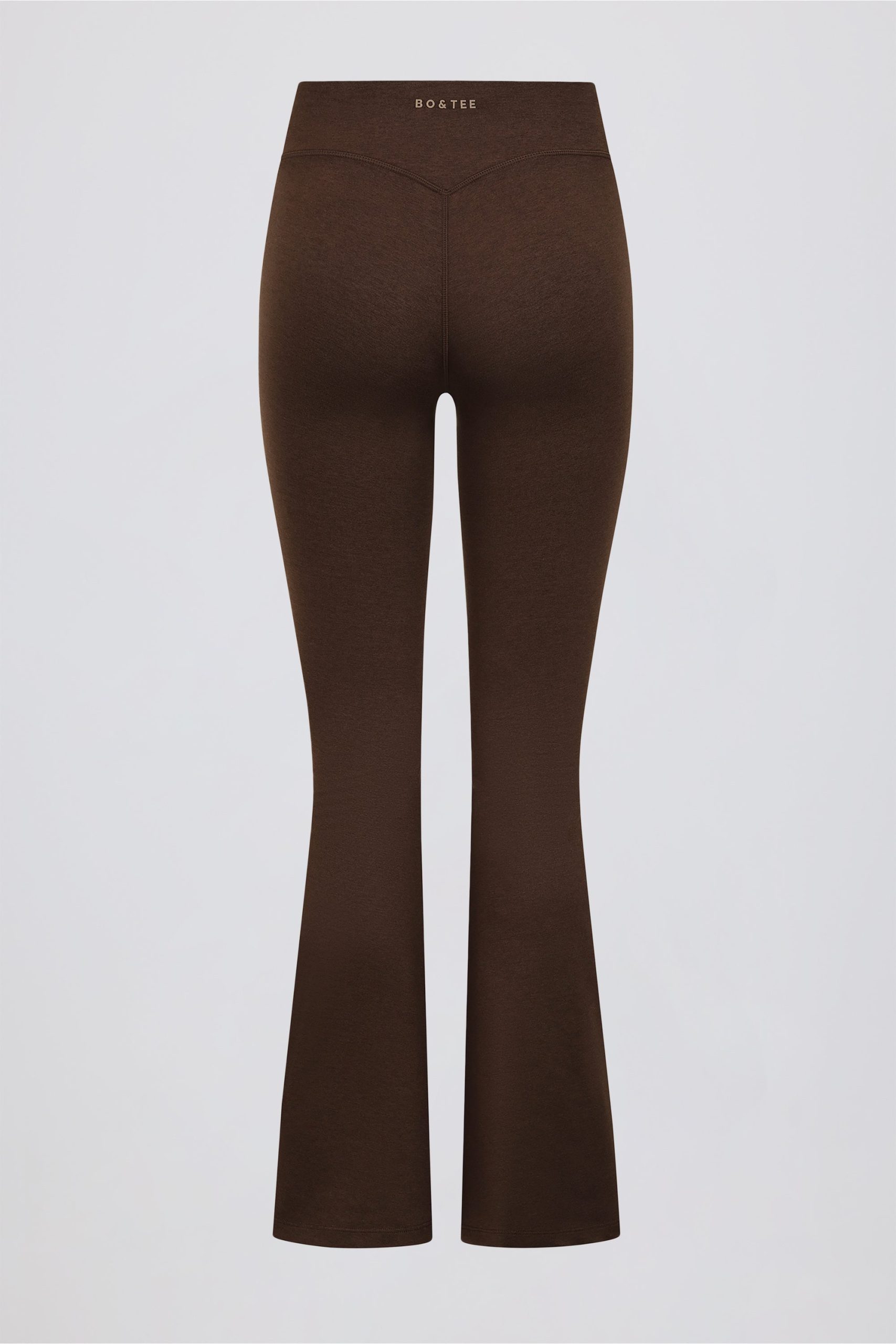 Brushed Jersey Ruched Flared Trousers in Pecan Marl - Image 6