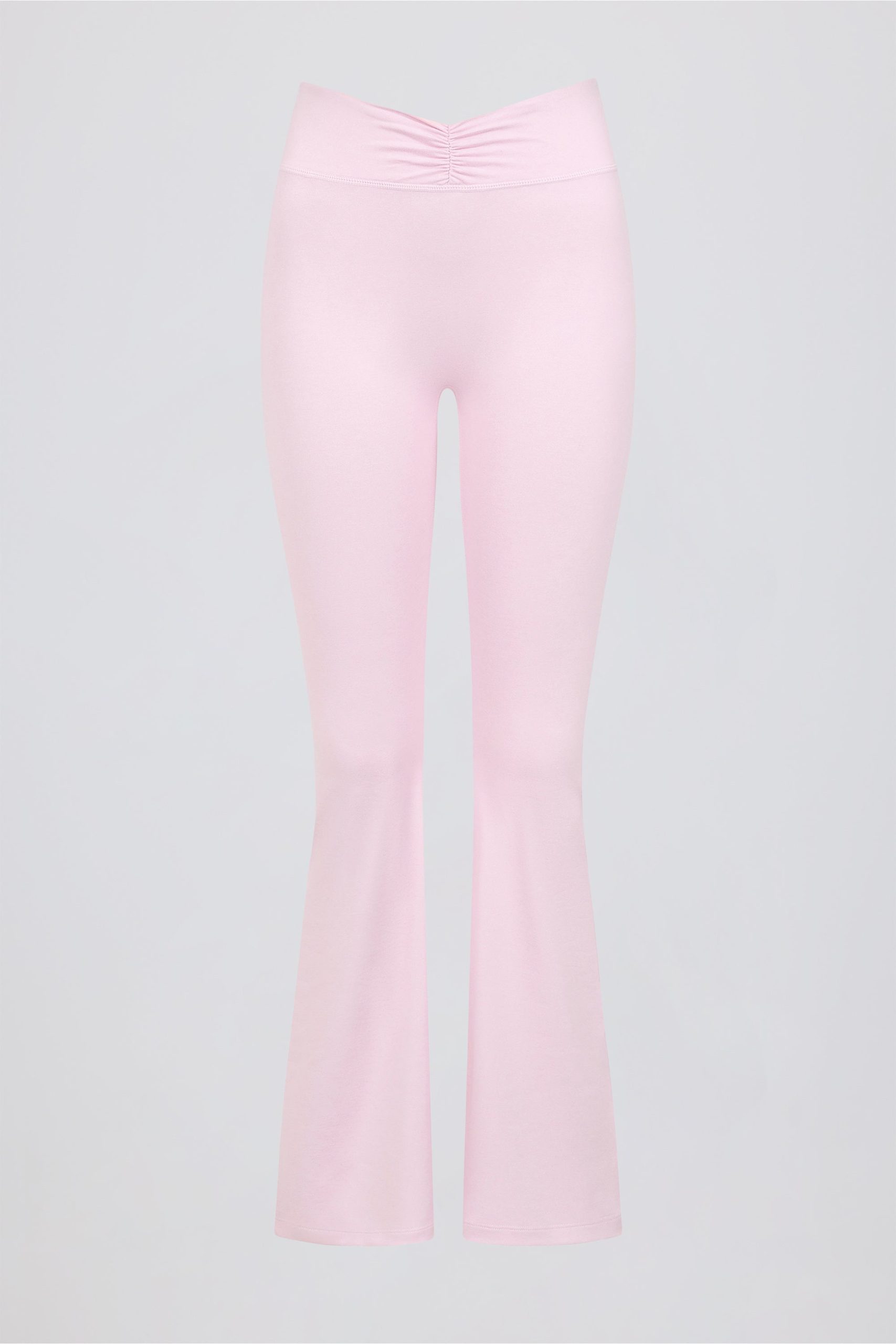 Brushed Jersey Ruched Flared Trousers in Pale Pink Marl - Image 5