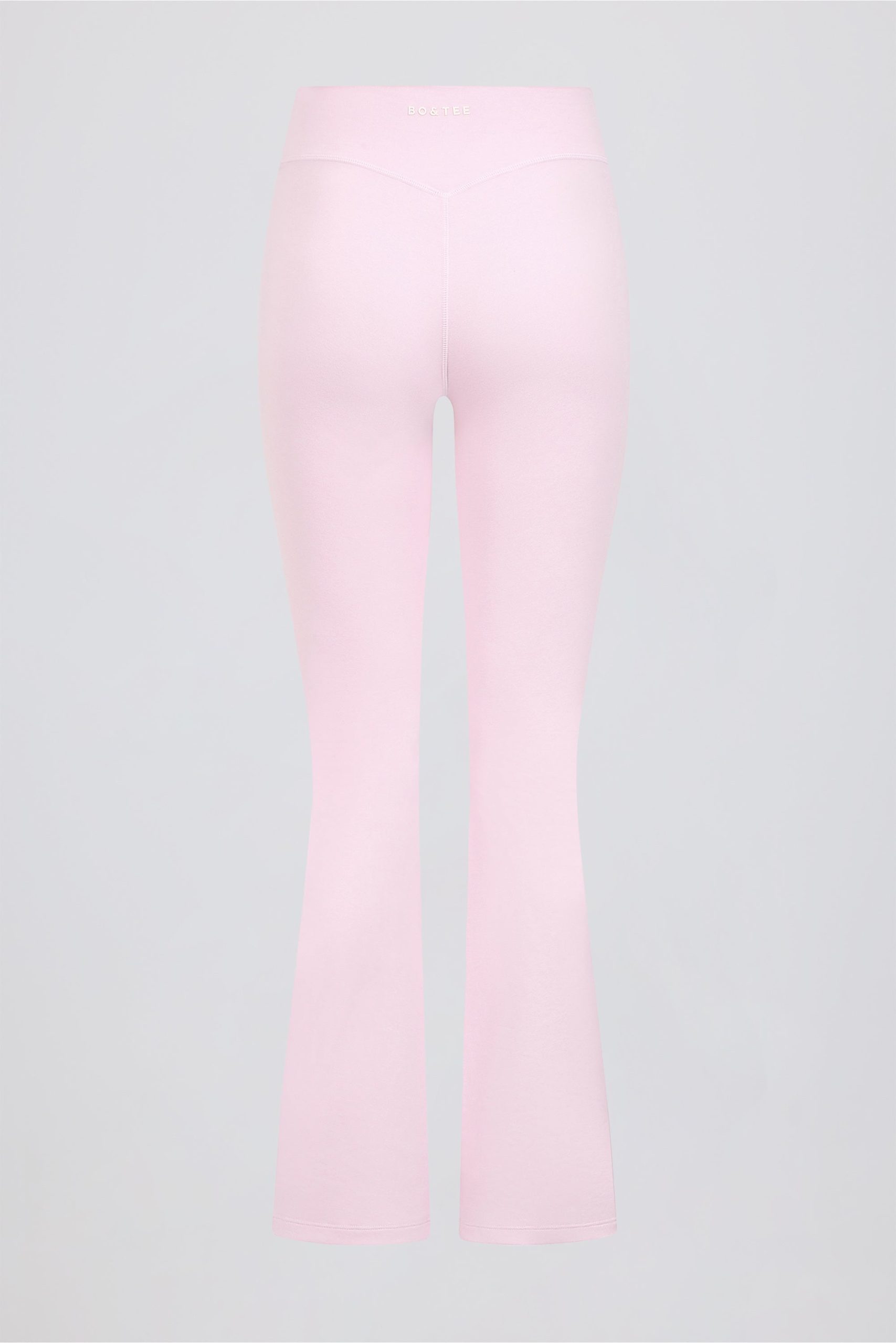 Brushed Jersey Ruched Flared Trousers in Pale Pink Marl - Image 6
