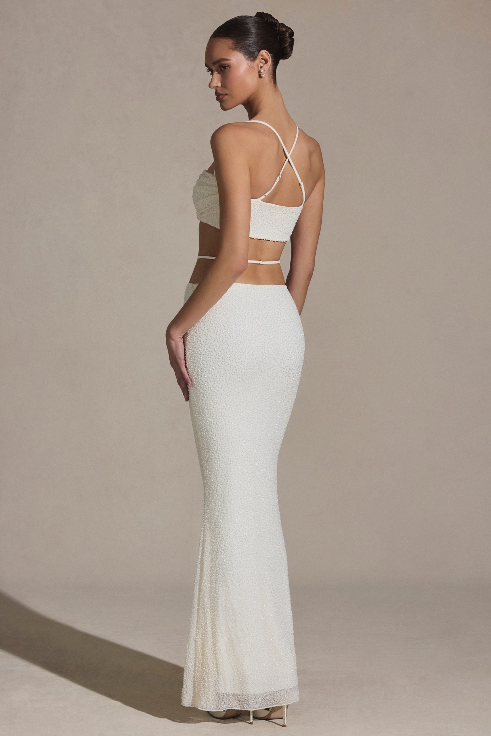 Embellished Strappy Maxi Skirt in White - Image 2