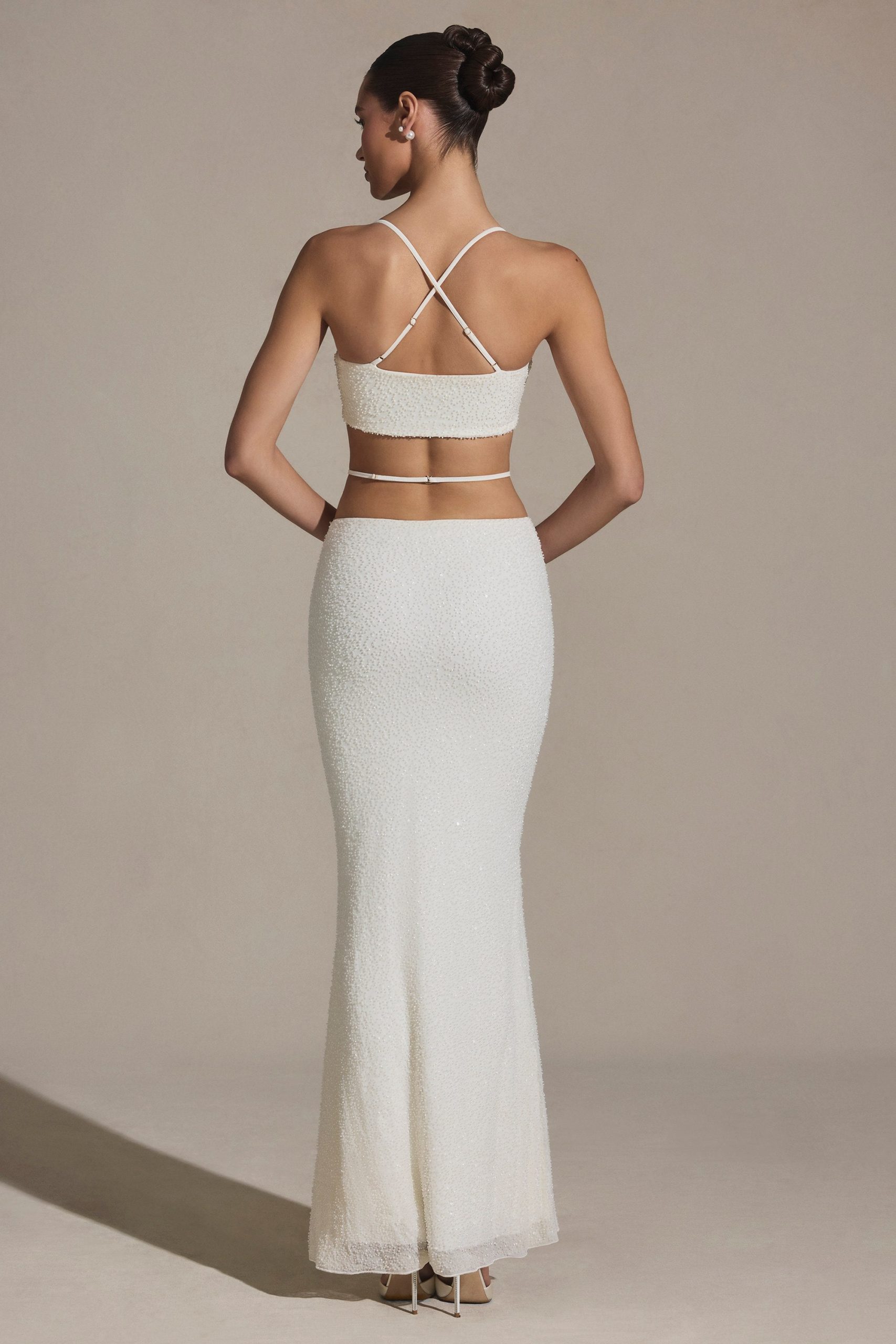 Embellished Strappy Maxi Skirt in White - Image 3