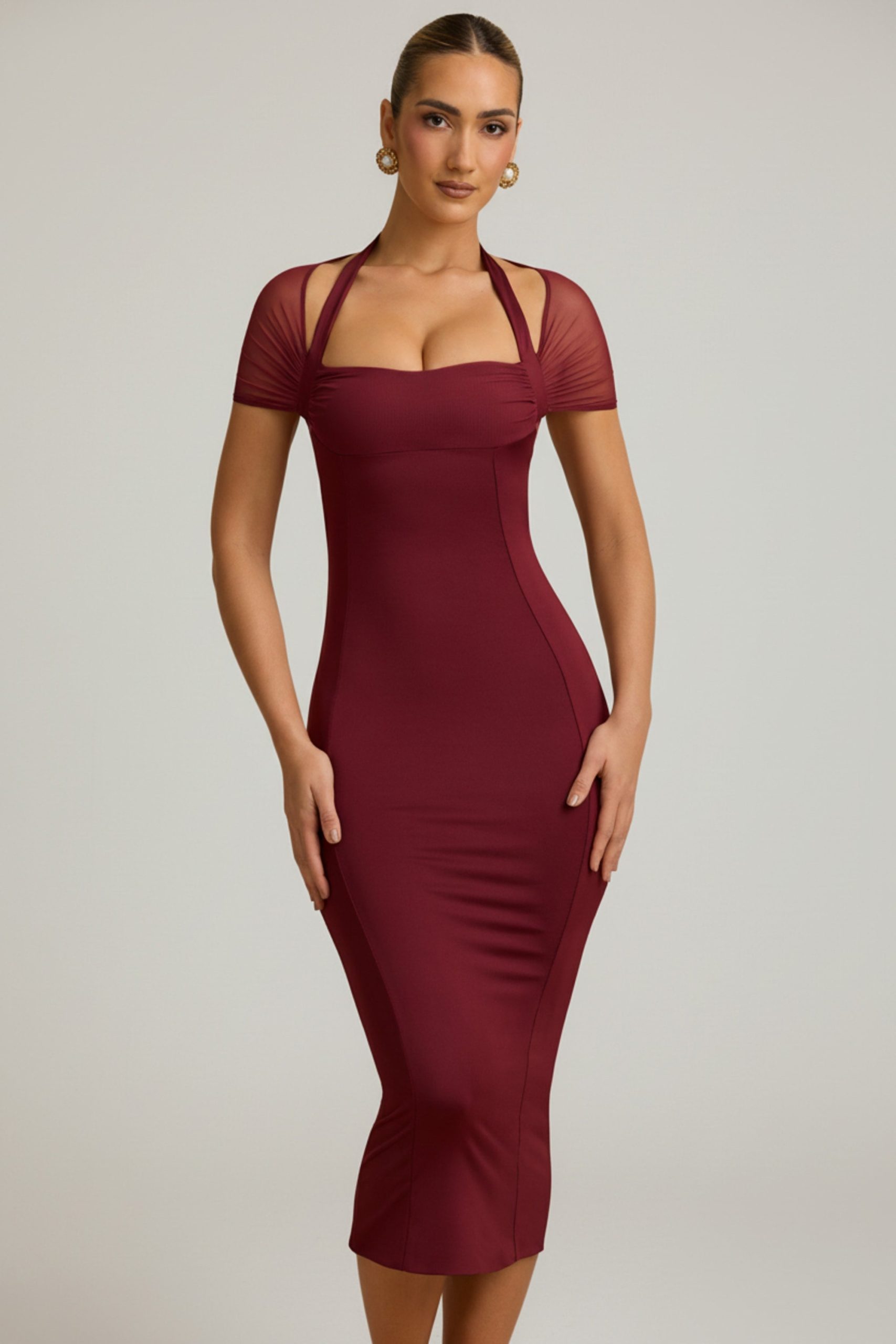Slinky Jersey Open-Back Midaxi Dress in Wine Red - Image 7