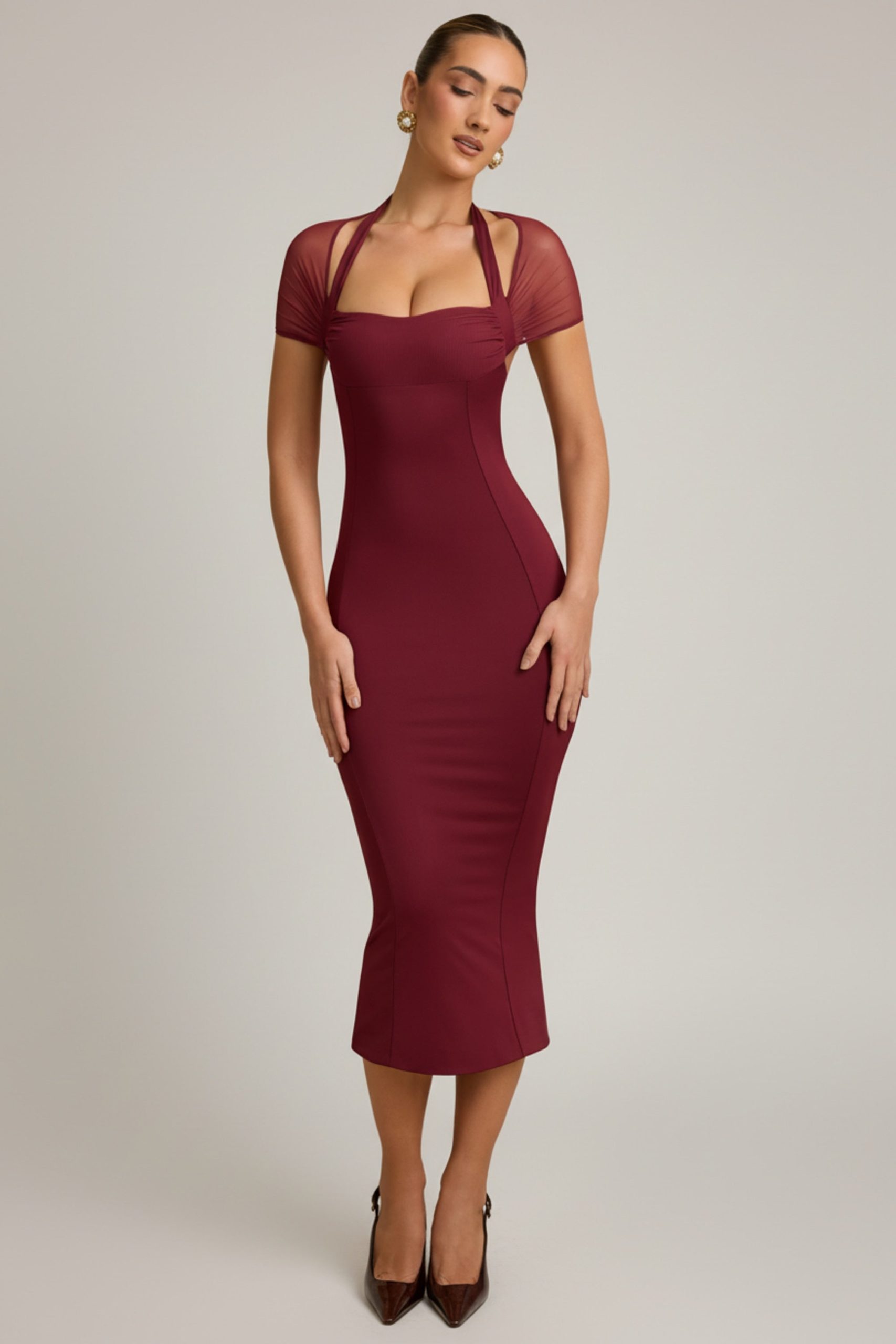 Slinky Jersey Open-Back Midaxi Dress in Wine Red - Image 5