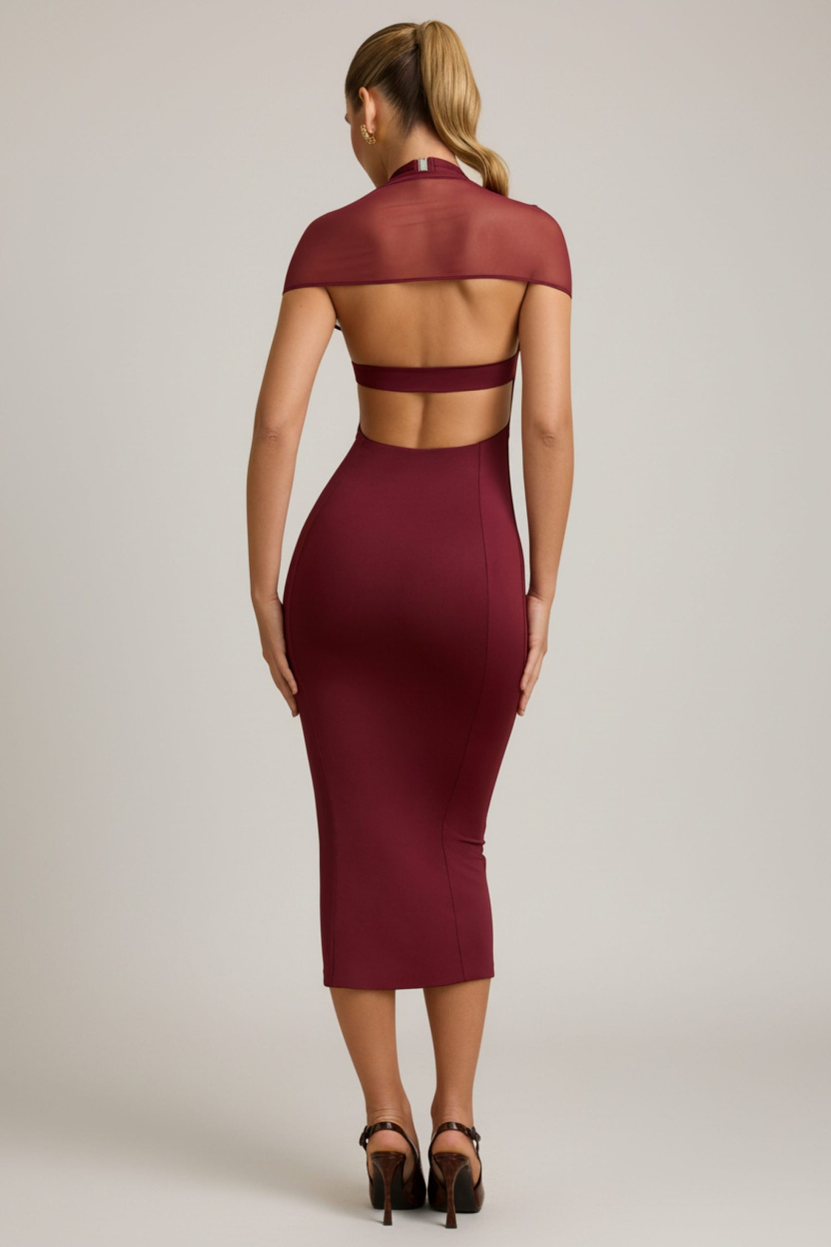 Slinky Jersey Open-Back Midaxi Dress in Wine Red - Image 2