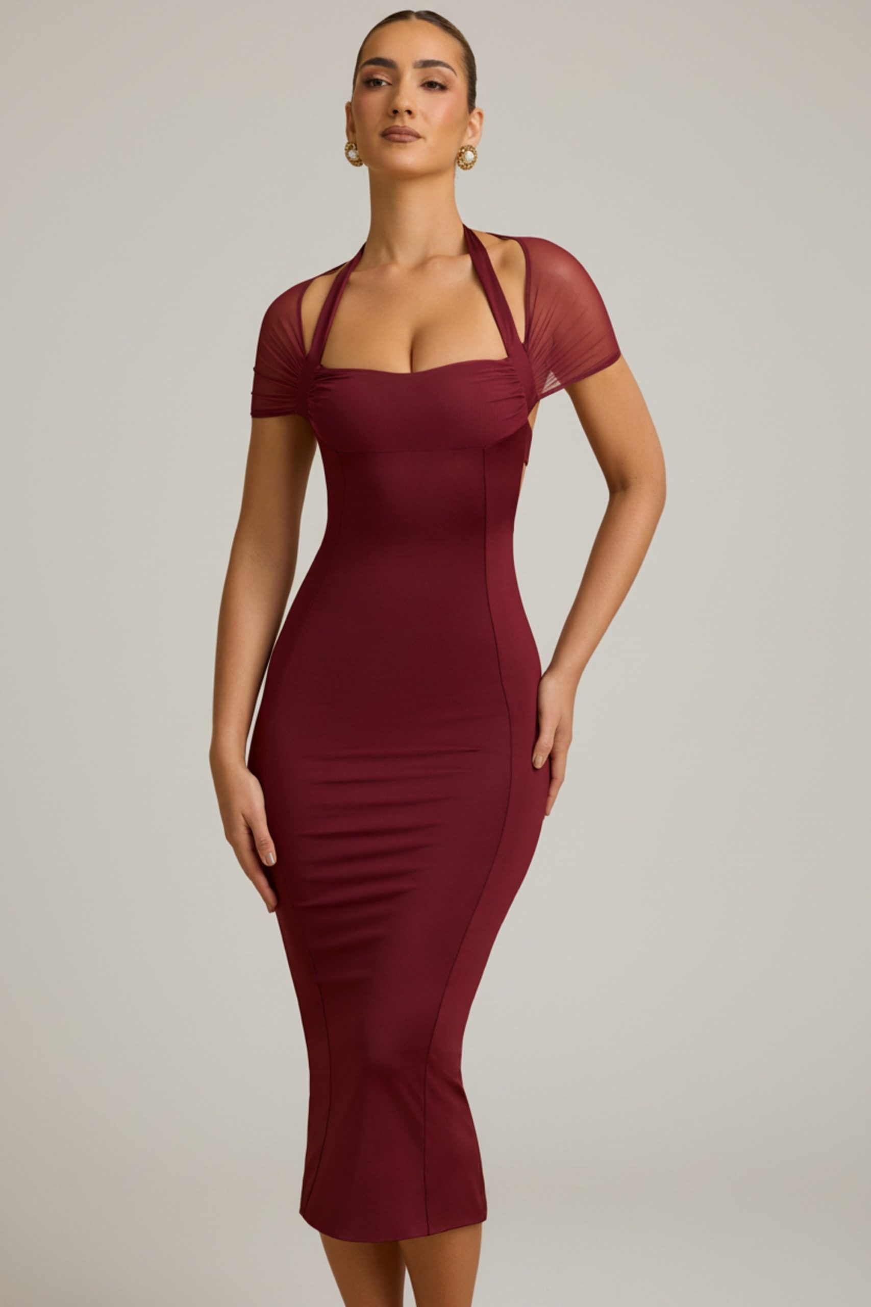 Slinky Jersey Open-Back Midaxi Dress in Wine Red - Image 6
