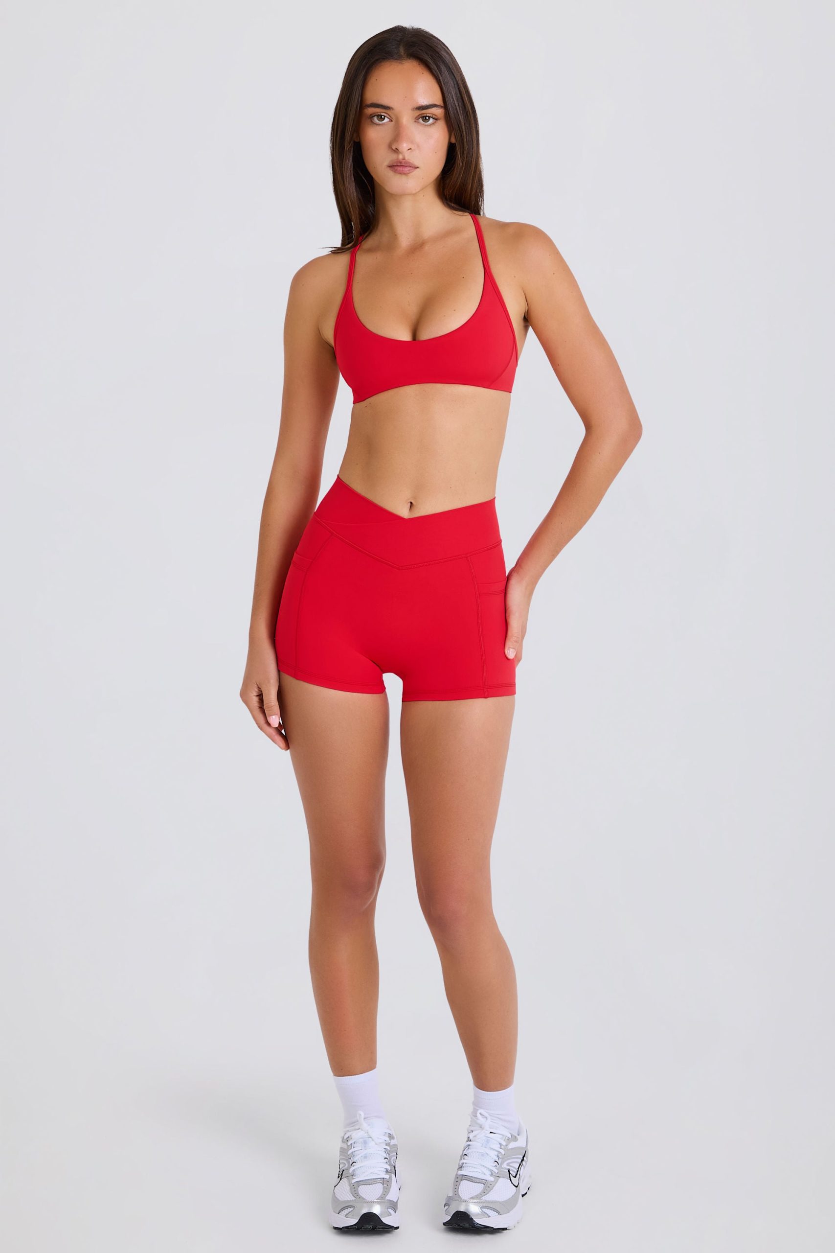 Soft Active Pocket V-Waist Mini Shorts in Strawberry Red - Image 5