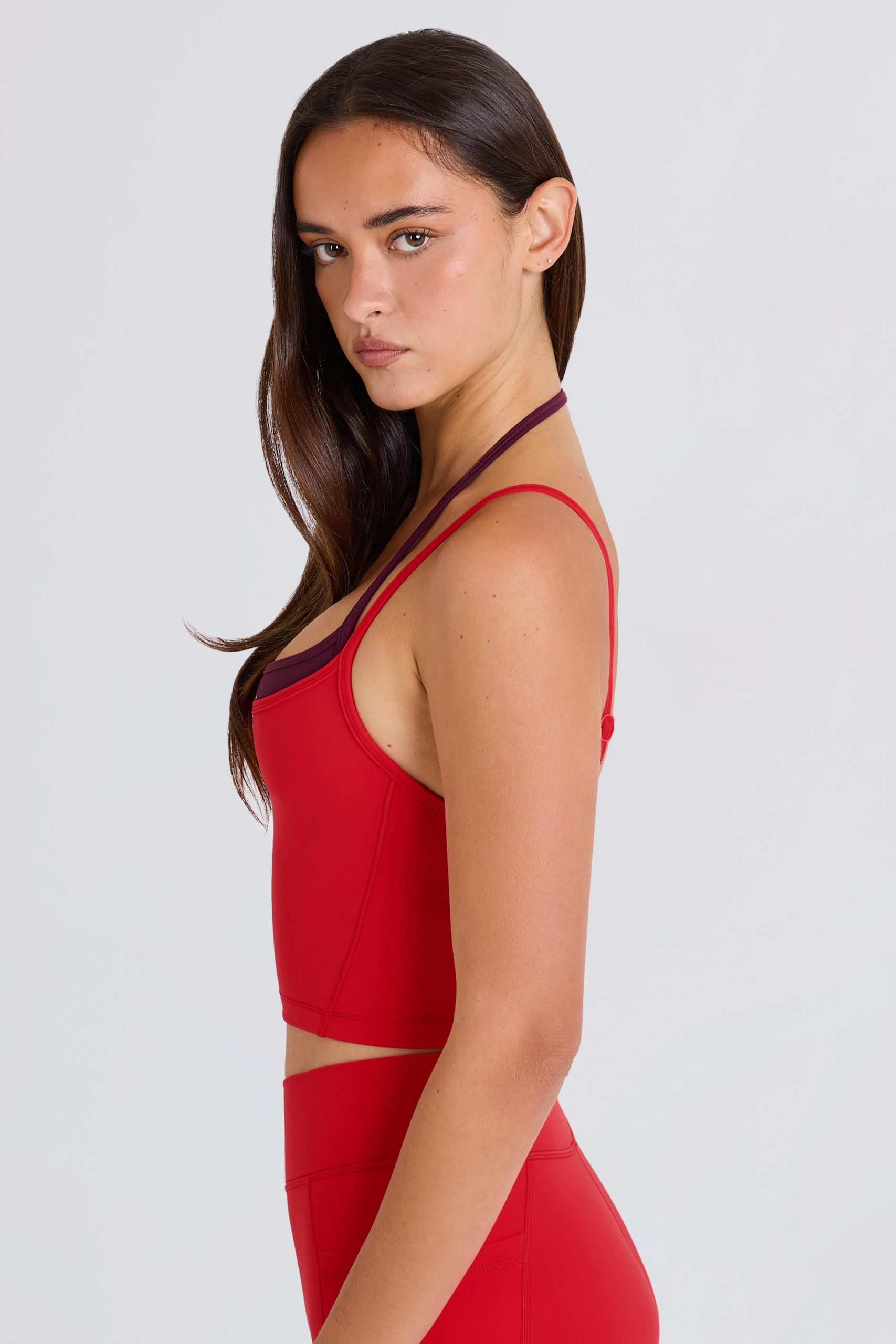 Soft Active Layered Cropped Tank Top in Strawberry Red - Image 3