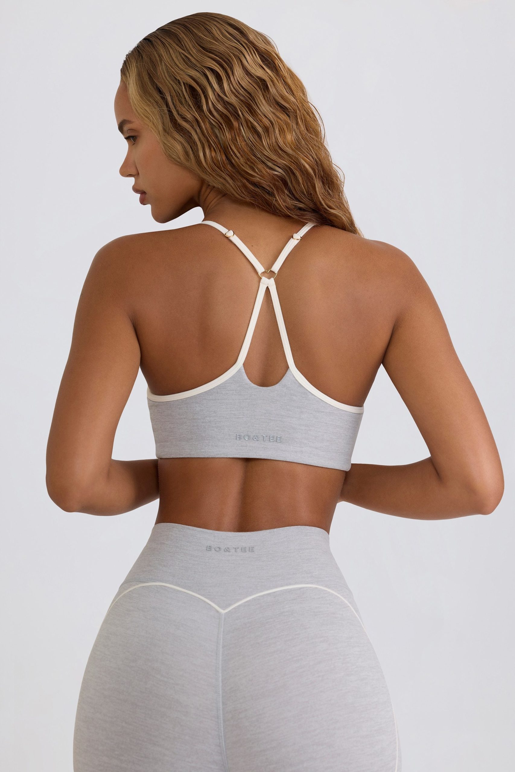 Soft Active Sweetheart-Neck Sports Bra in Grey Marl - Image 2