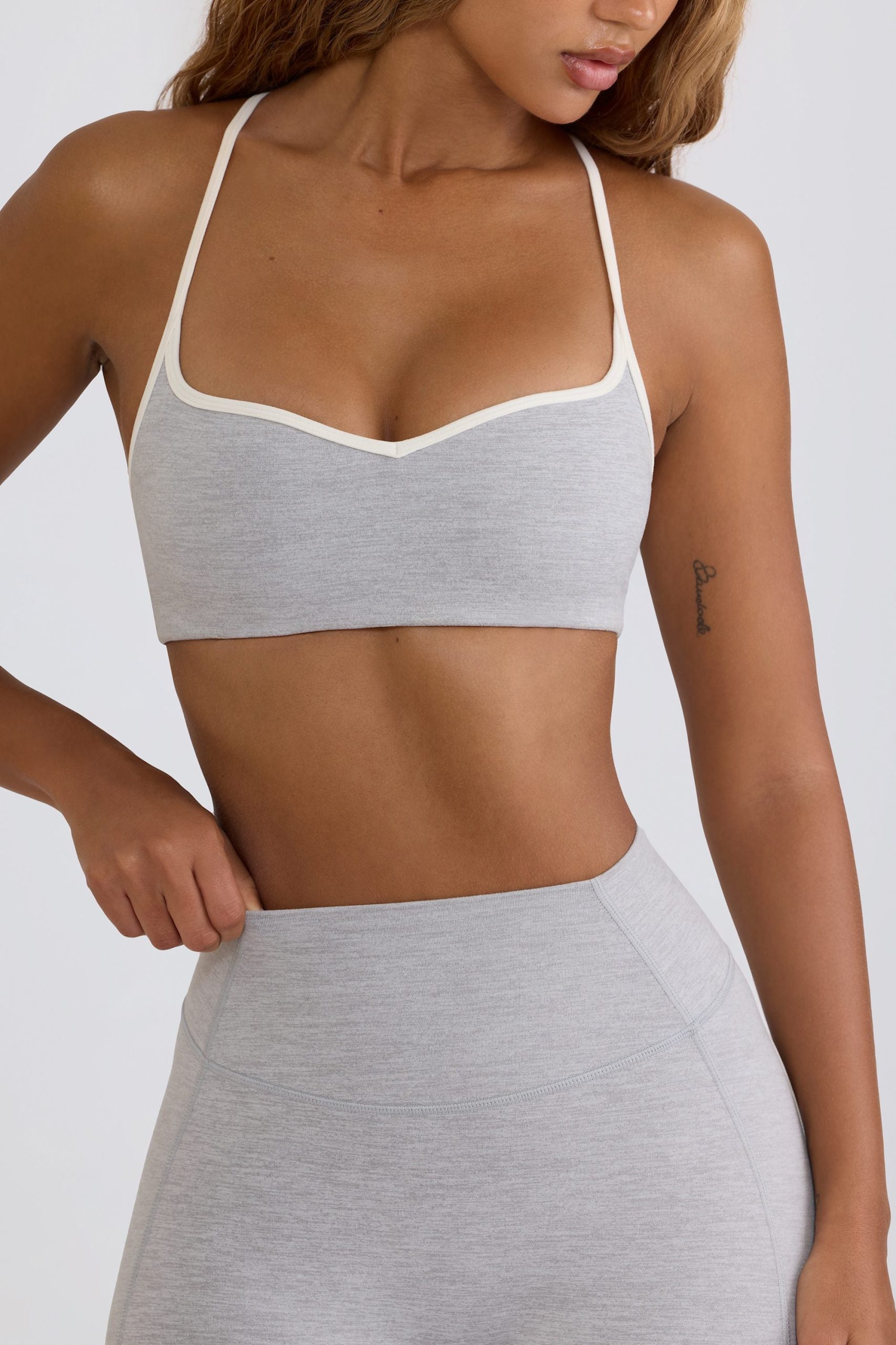 Soft Active Sweetheart-Neck Sports Bra in Grey Marl - Image 4